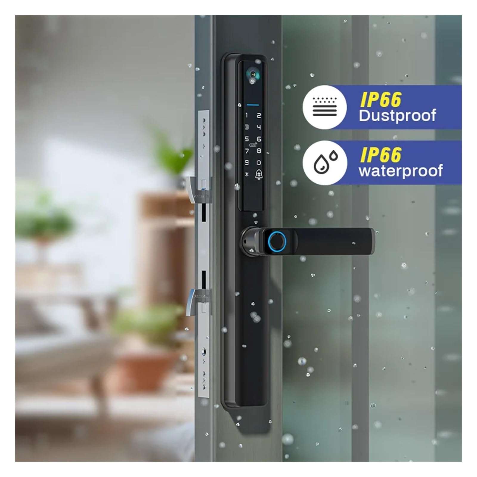 KIEEQGAK Tuya WiFi Slim Smart Lock，with Camera for Sliding Glass Aluminum Door，Waterproof Biometric Fingerprint Electronic Glass Locks(Black 3585 Hook) 4