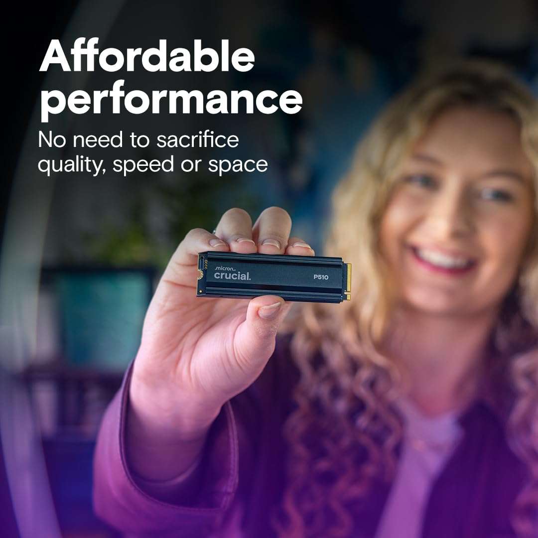Crucial P510 PCIe Gen5 NVMe 1TB SSD with Heatsink, Up to 11,000MB/s, TLC NAND, Laptop & Desktop (PC) Compatible, for Gamers & Creatives, Solid State Drive – CT1000P510SSD5-01 5
