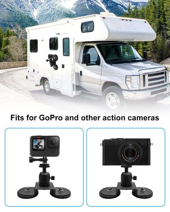 Heavy-Duty Magnetic Car Camera Mount Compatible with GoPro insta360 and DJI OSMO Action Camera, Strong Magnetic Mount with 360° Rotation Ball Head 6