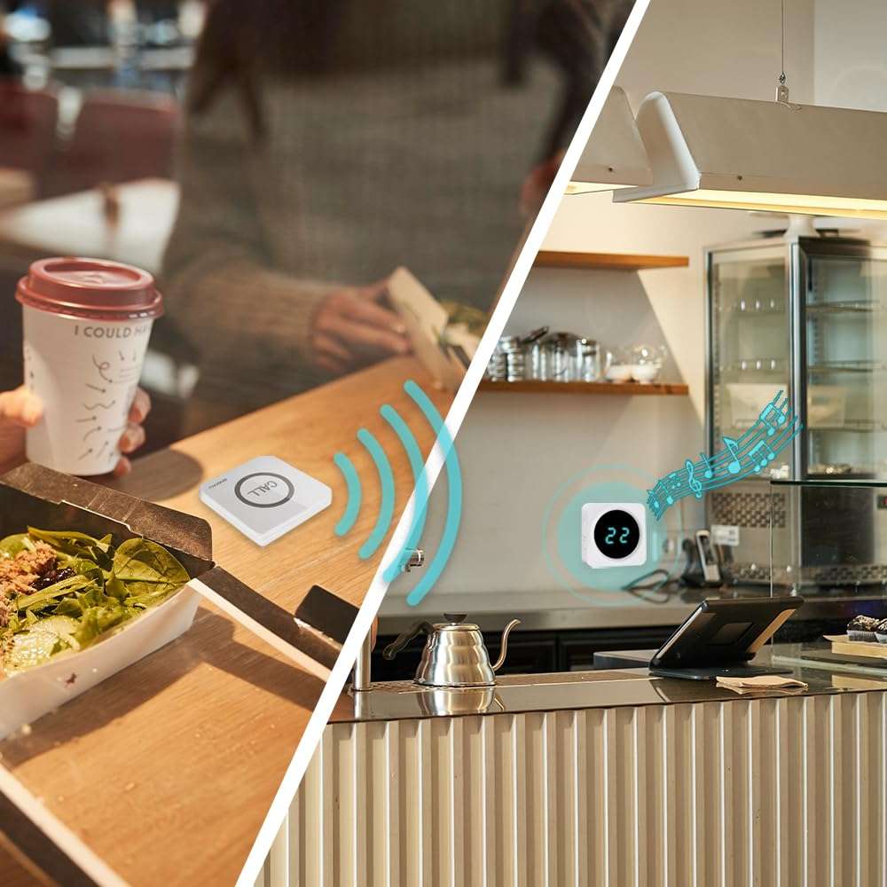 SINGCALL Restaurant Pager System Waiter Calling System Pagers and Beepers for Kitchen,Fast Food,Hotel,Restaurants,Cafe,Bar to Call Waiters 8 Waterproof Wireless Call Buttons 1 Number Display Receiver 3