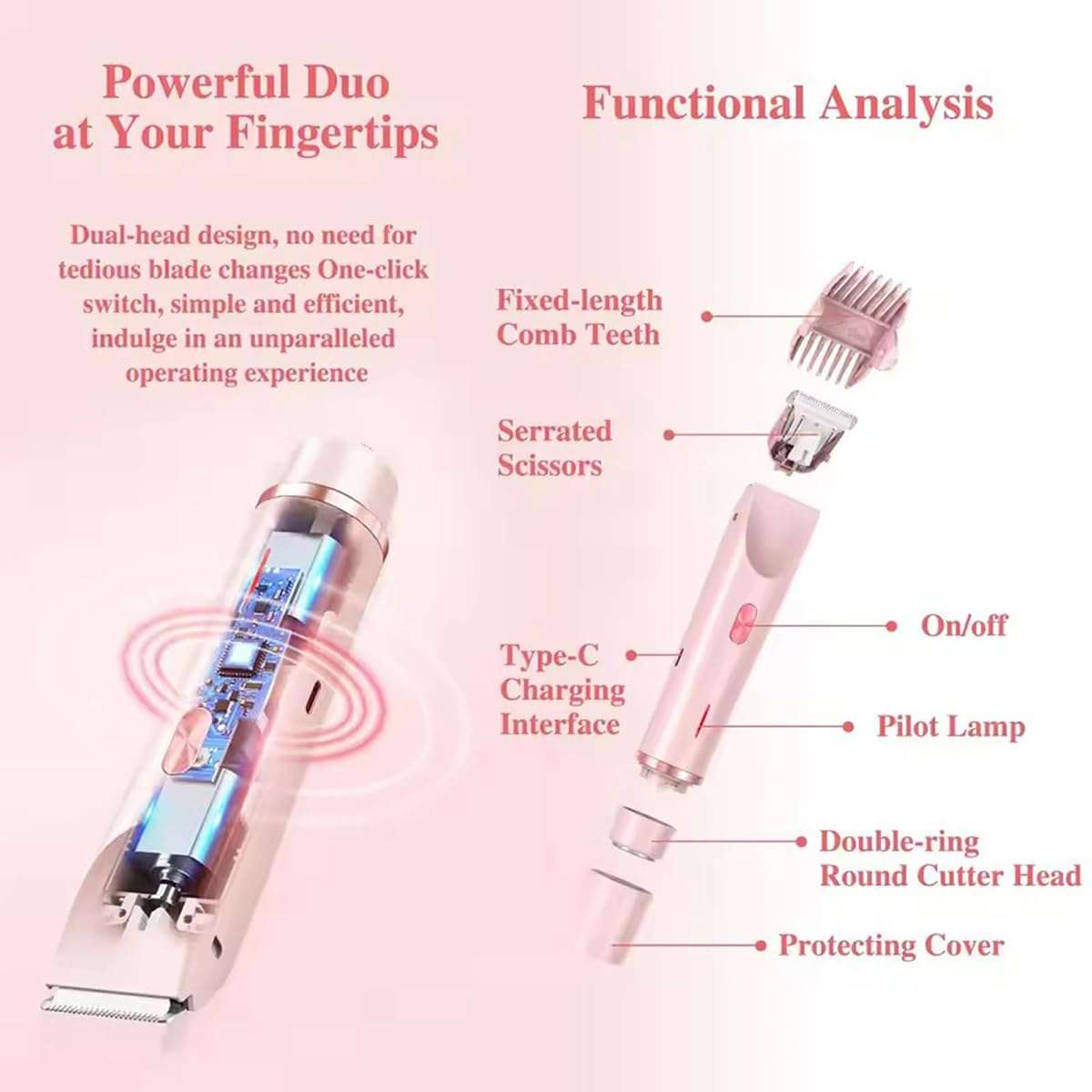 Breezelly Shaver,Comfort 2 in 1 Electric Lady Shaver,Wet & Dry Rechargeable & Hypoallergenic for Face, Arms, Legs (Pink) 4