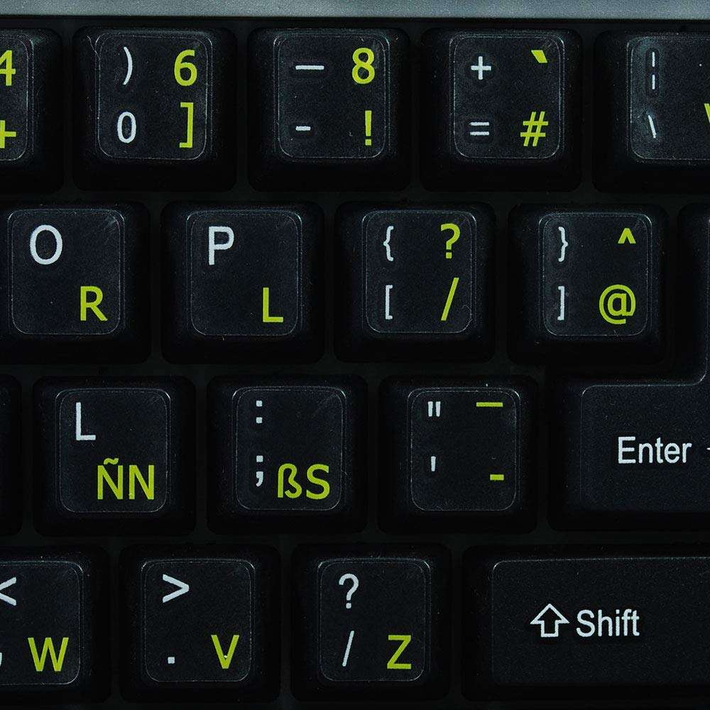 PROGRAMMER DVORAK KEYBOARD LABELS LAYOUT WITH YELLOW LETTERING ON TRANSPARENT BACKGROUND 1