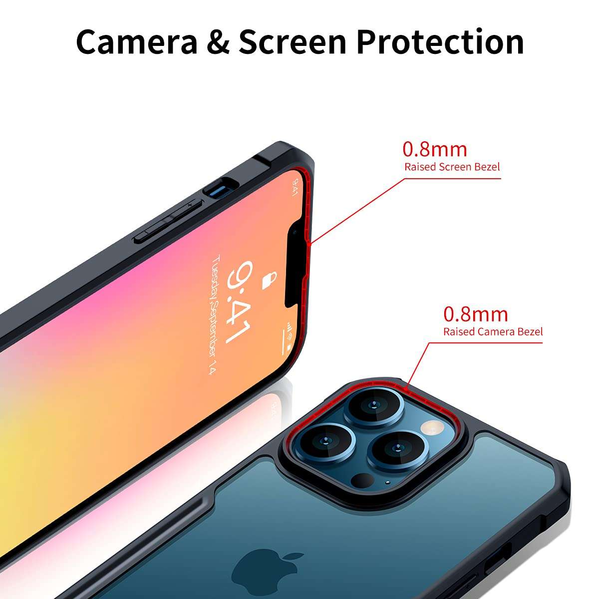 Xundd Case for iPhone 13 Pro (6.1 Inch), [Military Grade Drop Tested] Slim Clear Back with Shockproof Soft TPU Bumper Frame Cover - Black 4