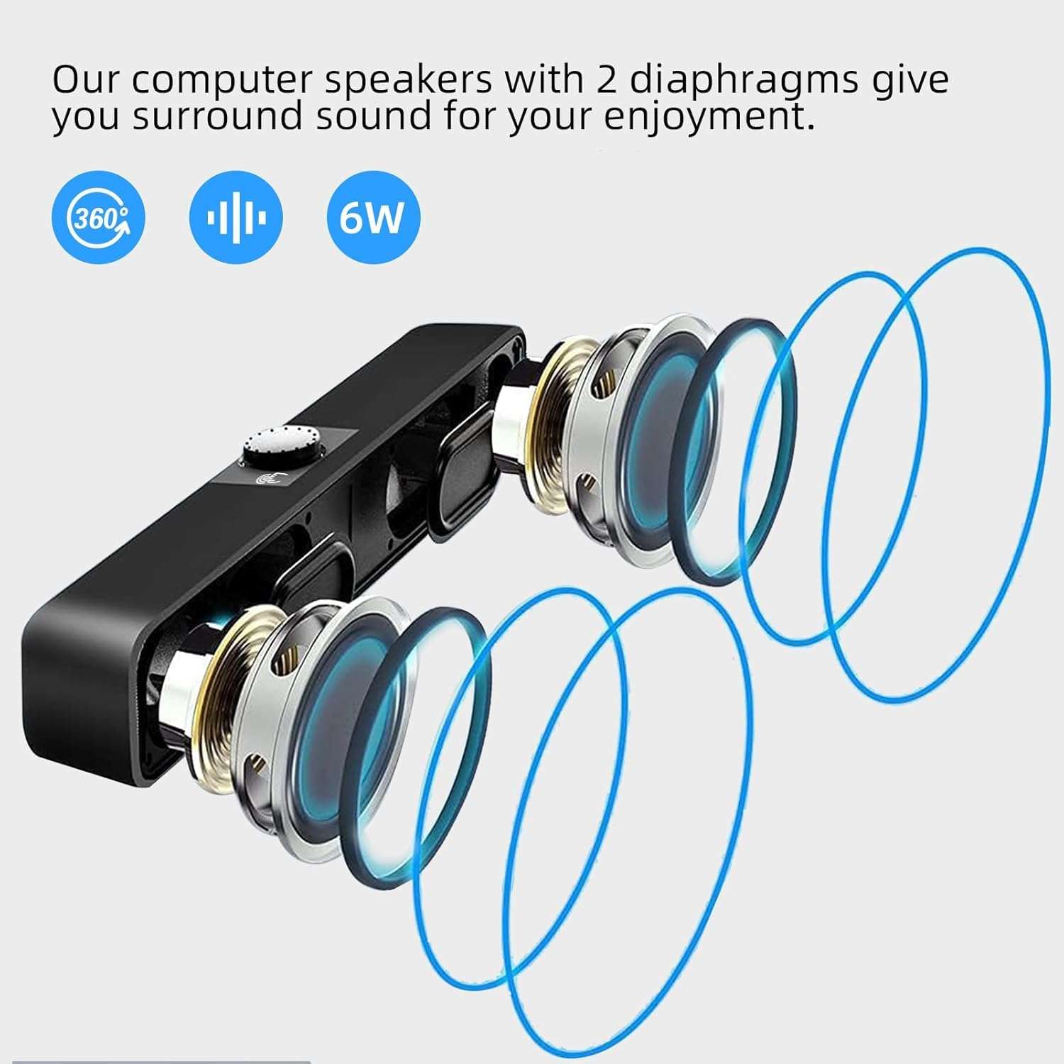 Drumstone 𝟏𝟓 𝐘𝐞𝐚𝐫𝐬 𝐖𝐚𝐫𝐫𝐚𝐧𝐭𝐲 Bluetooth PC Speakers Soundbar, USB-Powered Desktop Speaker for Monitor, Laptop, Tablet, PS5 | V5.3 Stereo Sound, Touch Control, AUX/Bluetooth Connectivity 5