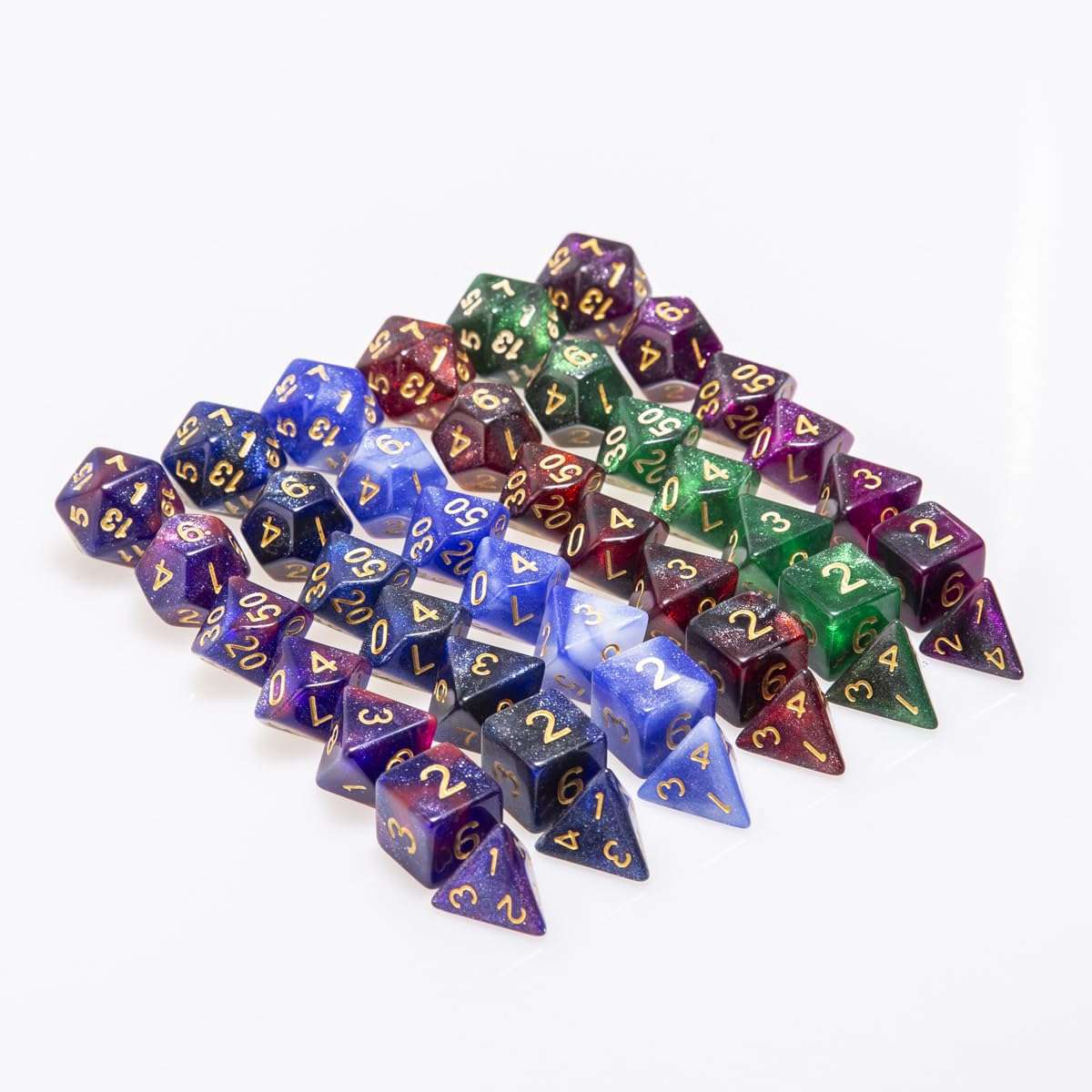 FLASHOWL Galaxy Dice Starry Sky Polyhedral Dice Set Table Games Dice 6 Sets Dice 6 x 7 Die Series D20, D12, D10, D8, D6, D4 DND dice DND RPG MTG Double Colors,6 Colors Stress Relieve(42 Pieces) 3