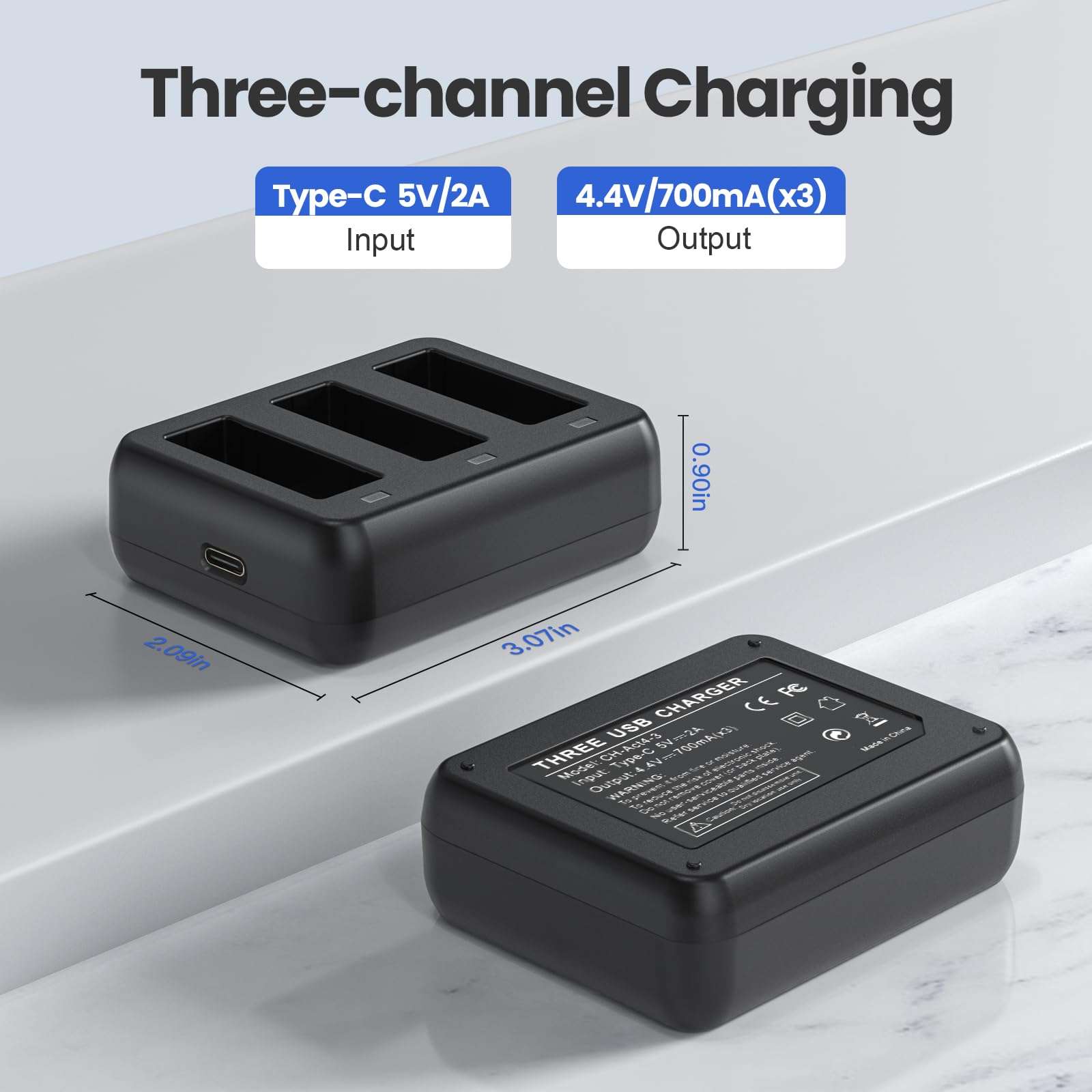 3 Packs Replacement Batteries Compatible with DJI Osmo Action 5pro, Osmo Action 4, Osmo Action 3, 1850mAh Rechargeable Battery, with 3-Channel Battery Charging Base 5