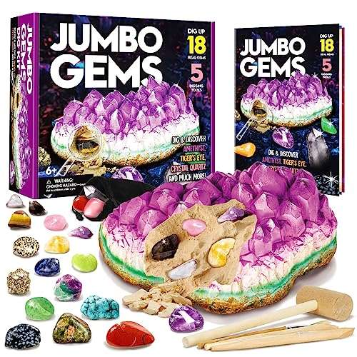 XXTOYS Gemstone Dig Kit - Dig Up 18 Real Gemstones and Crystals - Science Kits for Kids, STEM Toys for Age 6-8, Great Educational Geology Gifts for Boys & Girls Ages 5-7 1