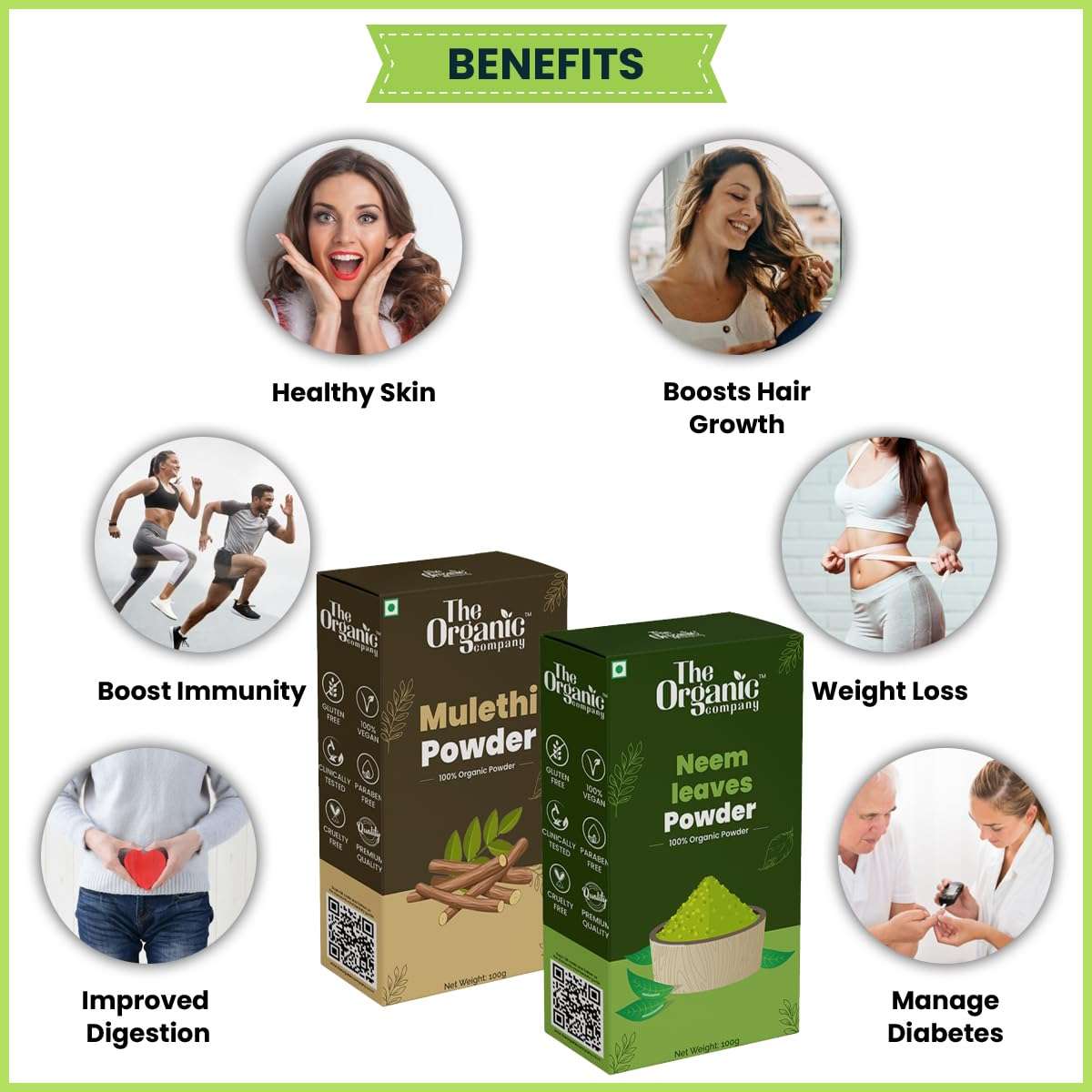 Skin And Hair Care Combo Pack Powder - Neem Leaves & Mulethi Powder Combo + Diabetes Care Powder For Neem Leaves + Mulethi Powder Combo + Hair Growth & Skin Care + Dark Circles & Spots Pimples 5