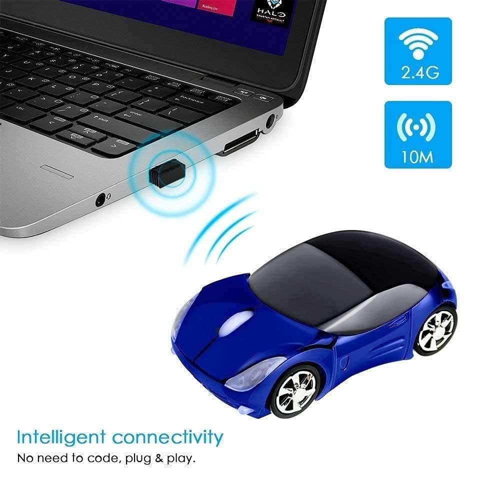 Microware Car Shaped 2.4GHz Wireless Mouse USB Receiver for PC Laptop Notebook (Blue, Pack of 2) 3
