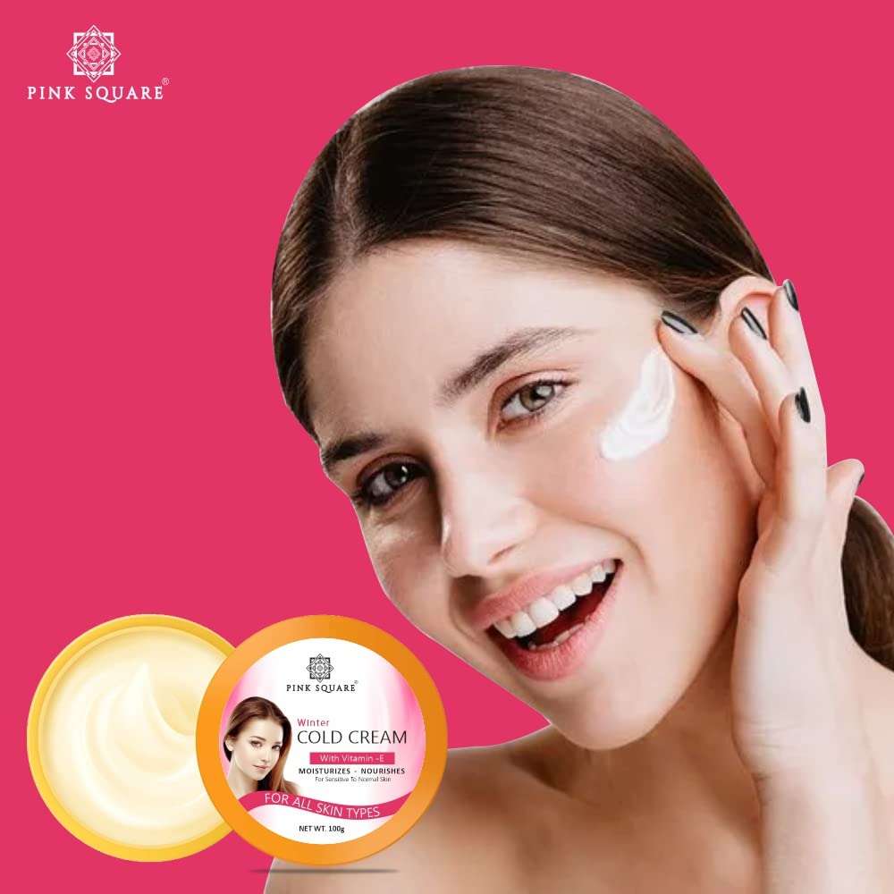 Pink Square Light Moisturizing Cold Cream Non-Sticky Nourishing Cold Cream with Olive Oil & Vitamin E for winter | 24Hr Moisture Lock for Dry Skin Pack of 1 of 100 Grams 3
