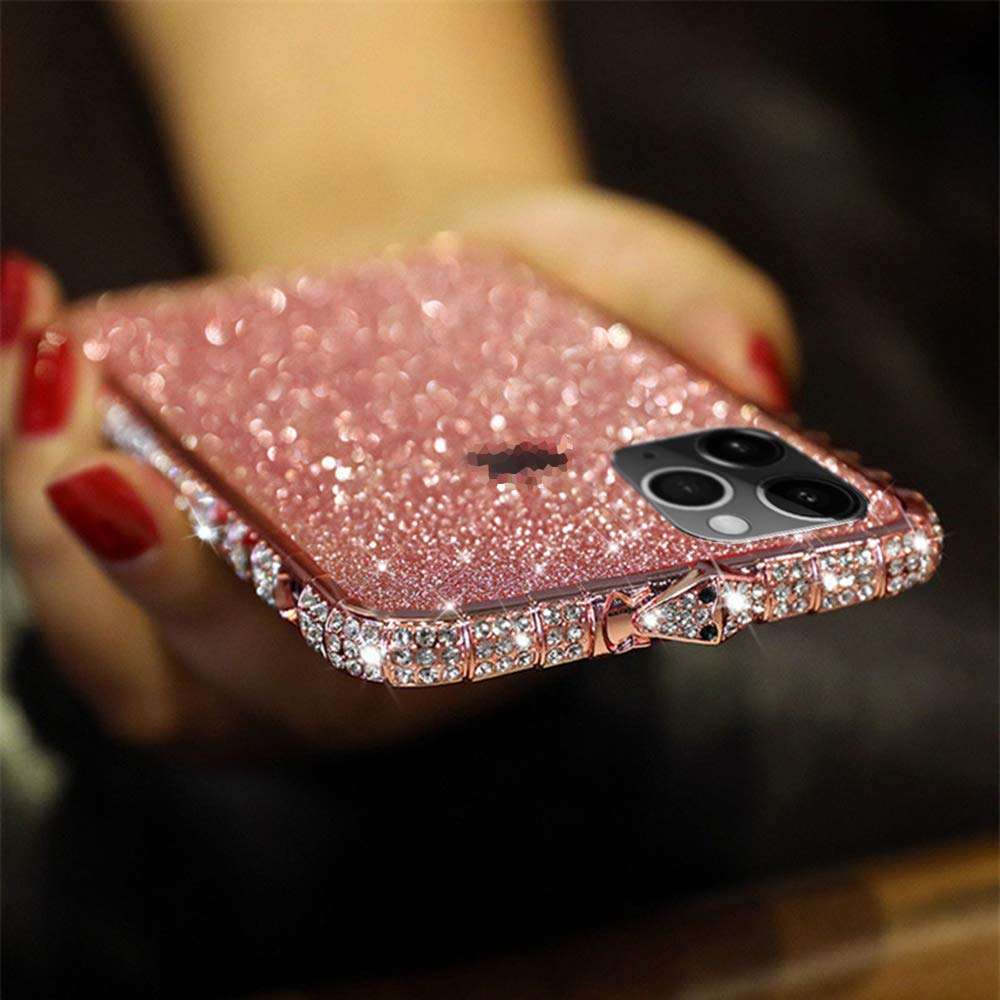 Case for iPhone 11 Pro Cover,Girl Women Luxury Sparkly Bling Glitter Rhinestone Diamond Metal Button Bumper Case Cover & Shiny Glitter Sticker Protective Cover for iPhone 11 Pro Diamond Case,Rose Gold 4