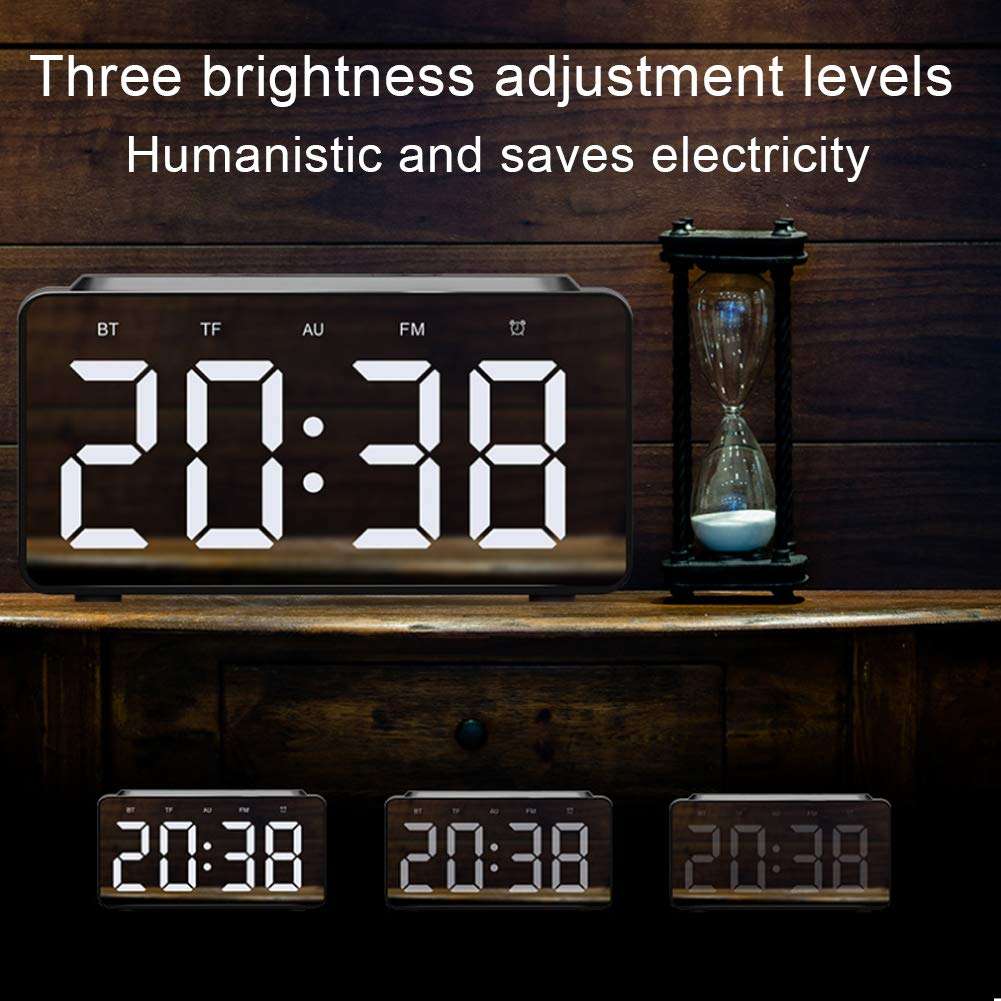 Digital Alarm Clock, Bluetooth Wireless Music Speaker, 2 in 1 HD Bluetooth Speakers and Bluetooth Speaker with Built-in FM Radio for Bedroom Office Bedside Mobile Phone Chargeable(Black) 4