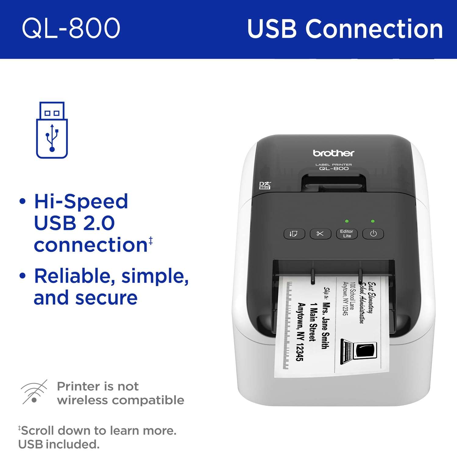 Brother QL-800 High-Speed Professional Label Printer, Plug & Label Feature, Brother Genuine DK Pre-Sized Labels, Multi-System Compatible – Black & Red Printing Available (Required USB Cable Included) 2