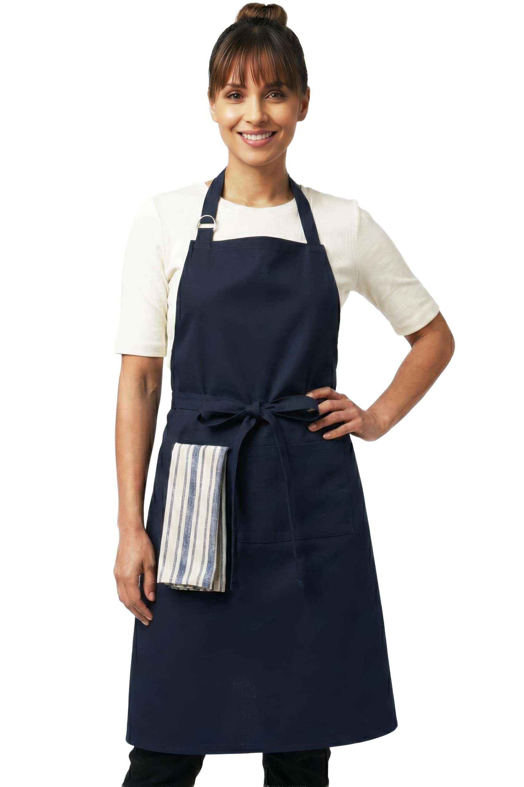 RUSTIQUE LINENS Kitchen Apron – 100% Cotton, Adjustable Neck strap, Large Pocket – Unisex Apron for Men & Women – Cooking, Baking, BBQ, Gardening – Navy