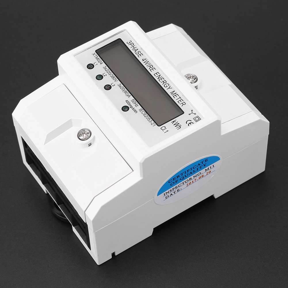 Digital Electric Meter DIN Rail Mount,3 Phase 4 Wire Kwh Electronic Energy Meter,50 Hz/60 Hz 3 x 20(80A) Multifunctional Usage Power 5