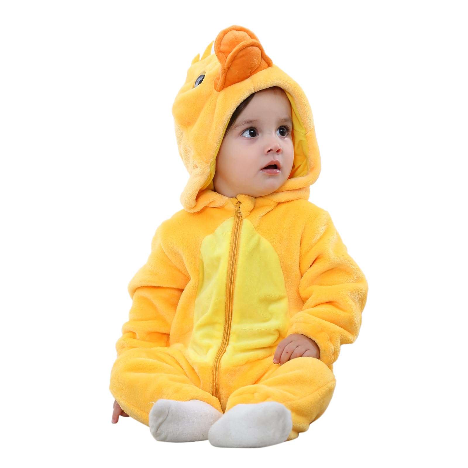 fumsingpi Baby Toddler Halloween Animal Costume Infant Girl Boy Flannel Hooded Duck Cosplay Onesie Romper Outfit Jumpsuit 12-18 Months, Duck 1