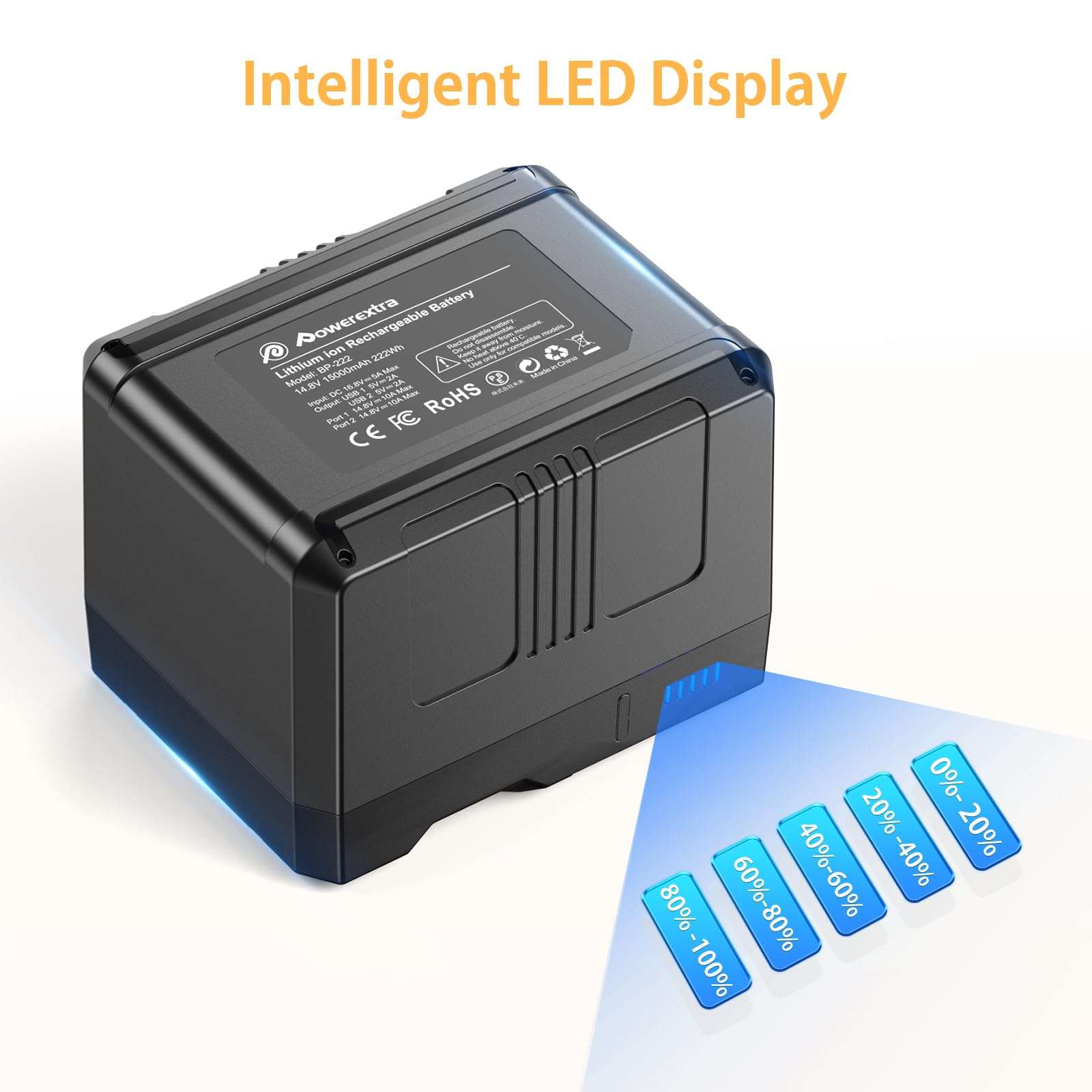 V-Mount/V-Lock Battery - 222Wh 14.8V 15000mAh Rechargeable Li-ion Battery for Broadcast Video Camcorder, Compatible with Sony HDCAM, XDCAM and Digital Cinema Cameras 4