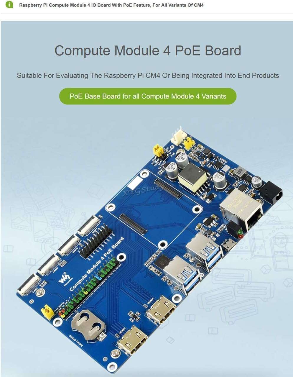 Waveshare Raspberry Pi Compute Module 4 IO Board Support PoE Feature for All Variants of CM4 with HDMI Port/2x MIPI CSI Camera Port/DSI Display Port etc 2