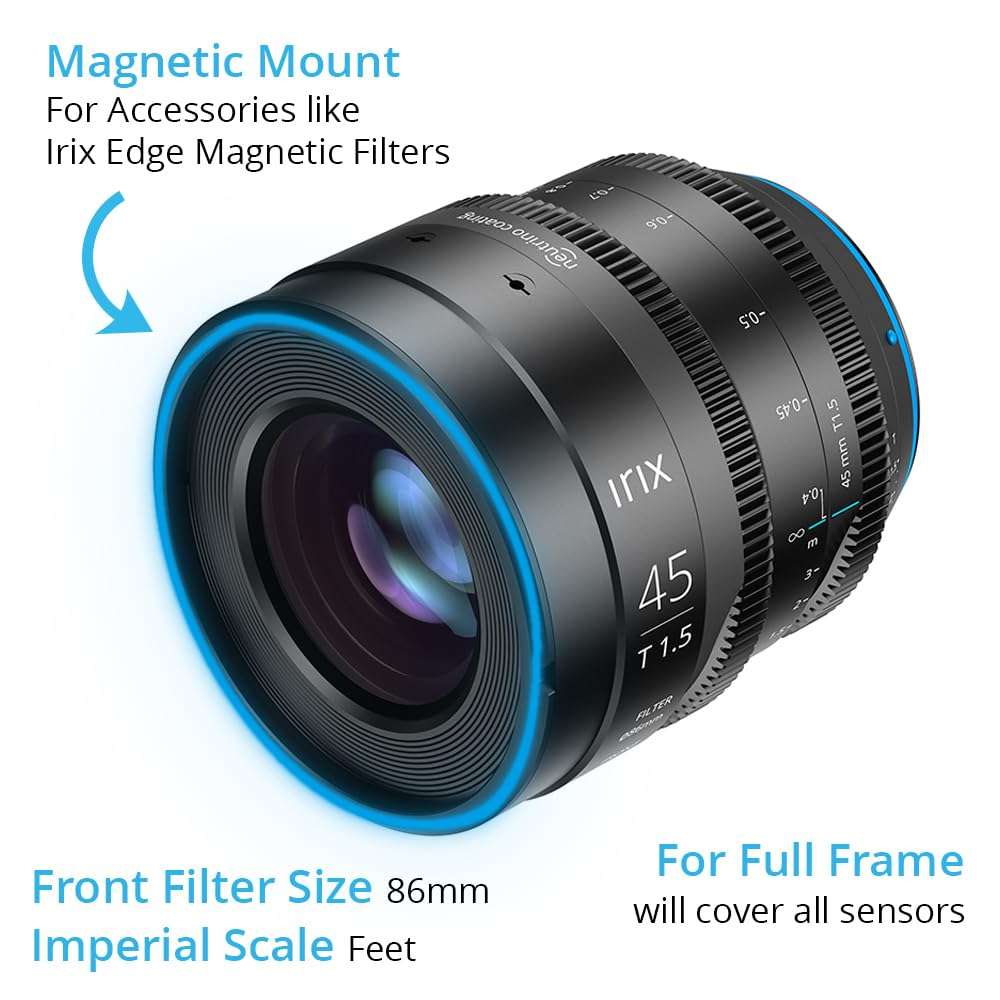 Irix Cine 45mm T1.5 Cinema Lens for Sony E-Mount Cameras | Military Certified for Humidity and Freezing Rain/Icing | Compatible with Magnetic Filters | Distance Scale in Feet 4