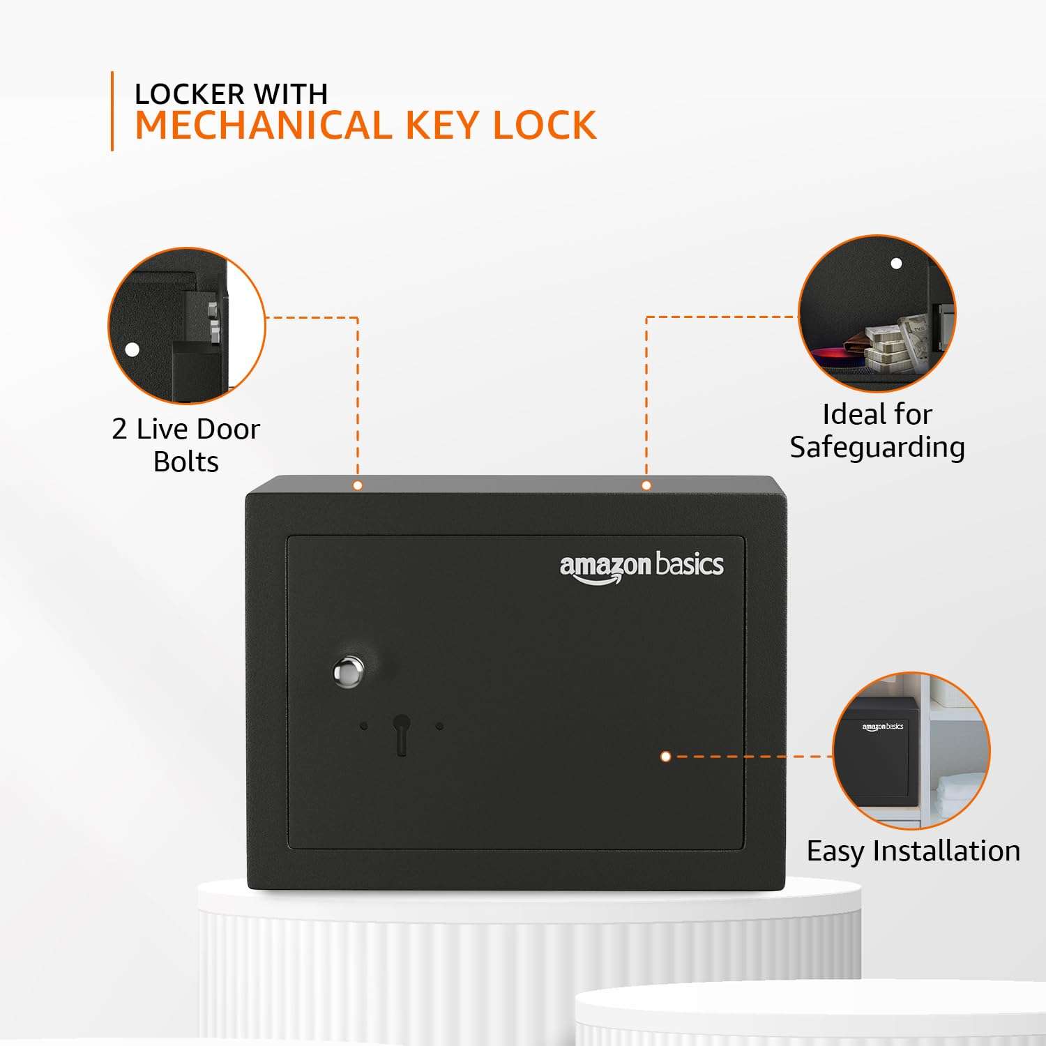 Amazon Basics 8.6 Litre Heavy Duty Safe Locker with Mechanical Key Lock | Handy & Sleek Design | 1-Year Warranty (Black) 3