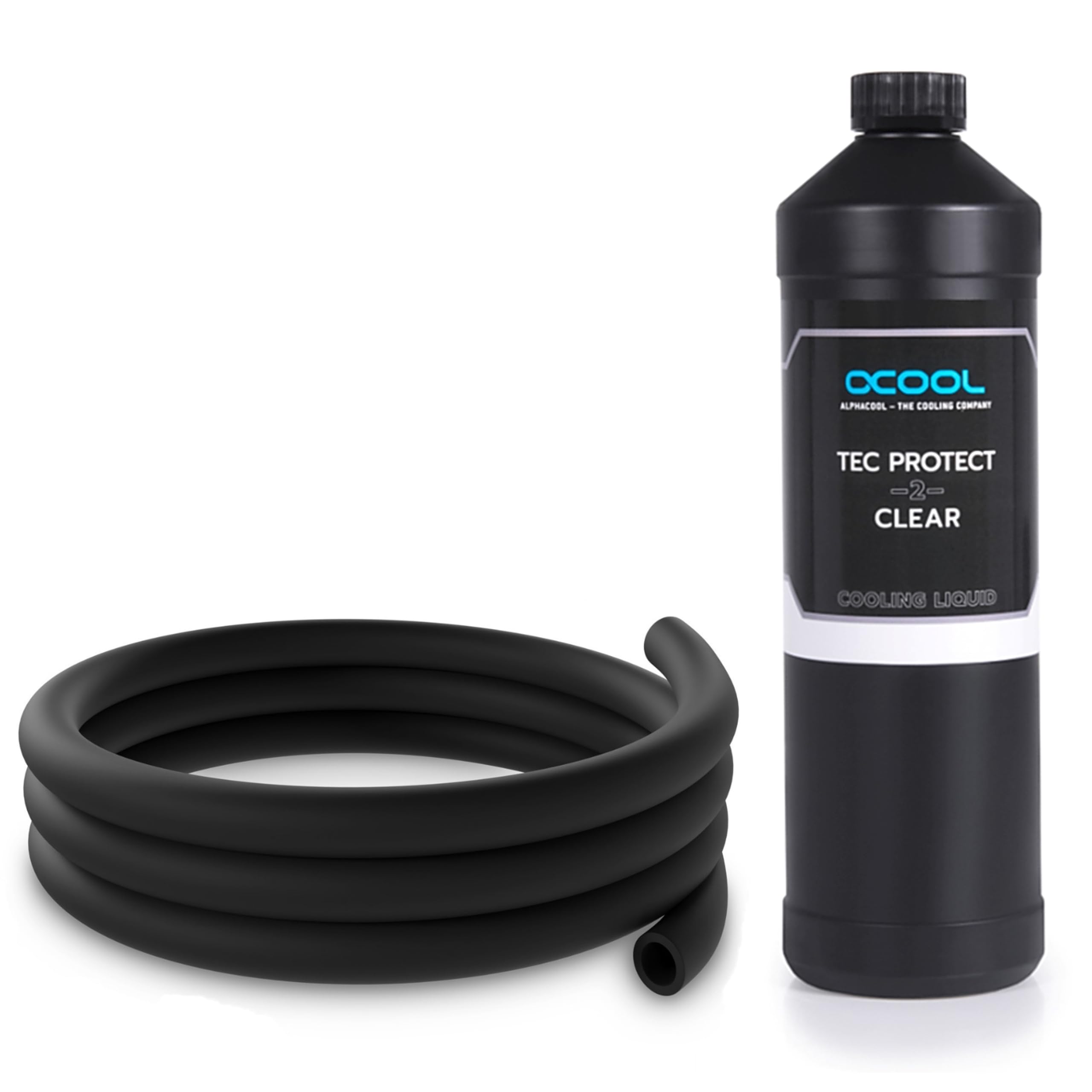 Alphacool EPDM 3/8" ID, 5/8" OD Flexible Black Tubing (3 Meter) and Tec Protect 2 Clear Coolant (1000mL) Bundle
