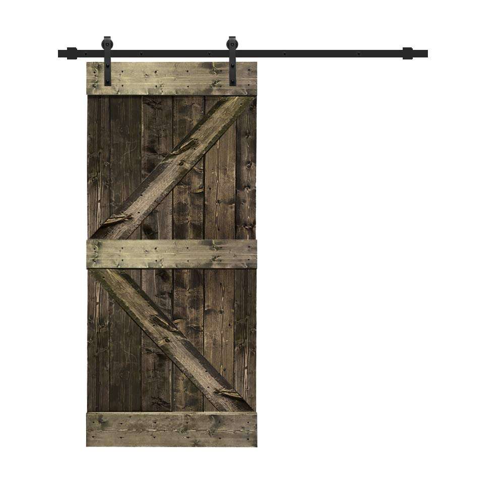 TMS K Series Stained Solid Knotty Pine Wood Interior Sliding Barn Door with Sliding Hardware Kit (84" X36", Espresso) 1