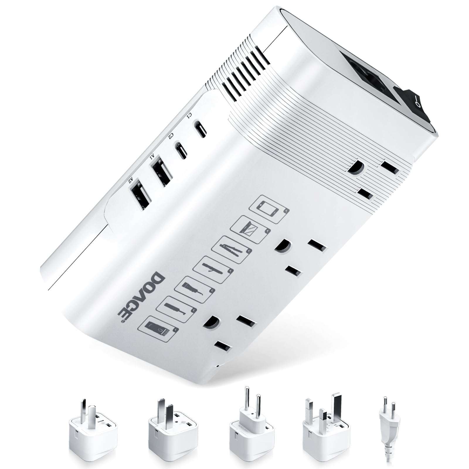 DOACE 220v to 110v Voltage Converter US to Europe: 350W 220 to 110 Voltage Converter for European Travel - International Power Adapter Plug Combo Step Down Transformer White 2