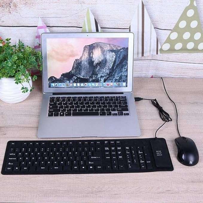 Shrevi Waterproof Foldable Portable Soft Silicone Keyboard USB Wired Roll-up Silica Gel Computer PC Desktop Keyboard for Laptop Notebook PC Mac 5