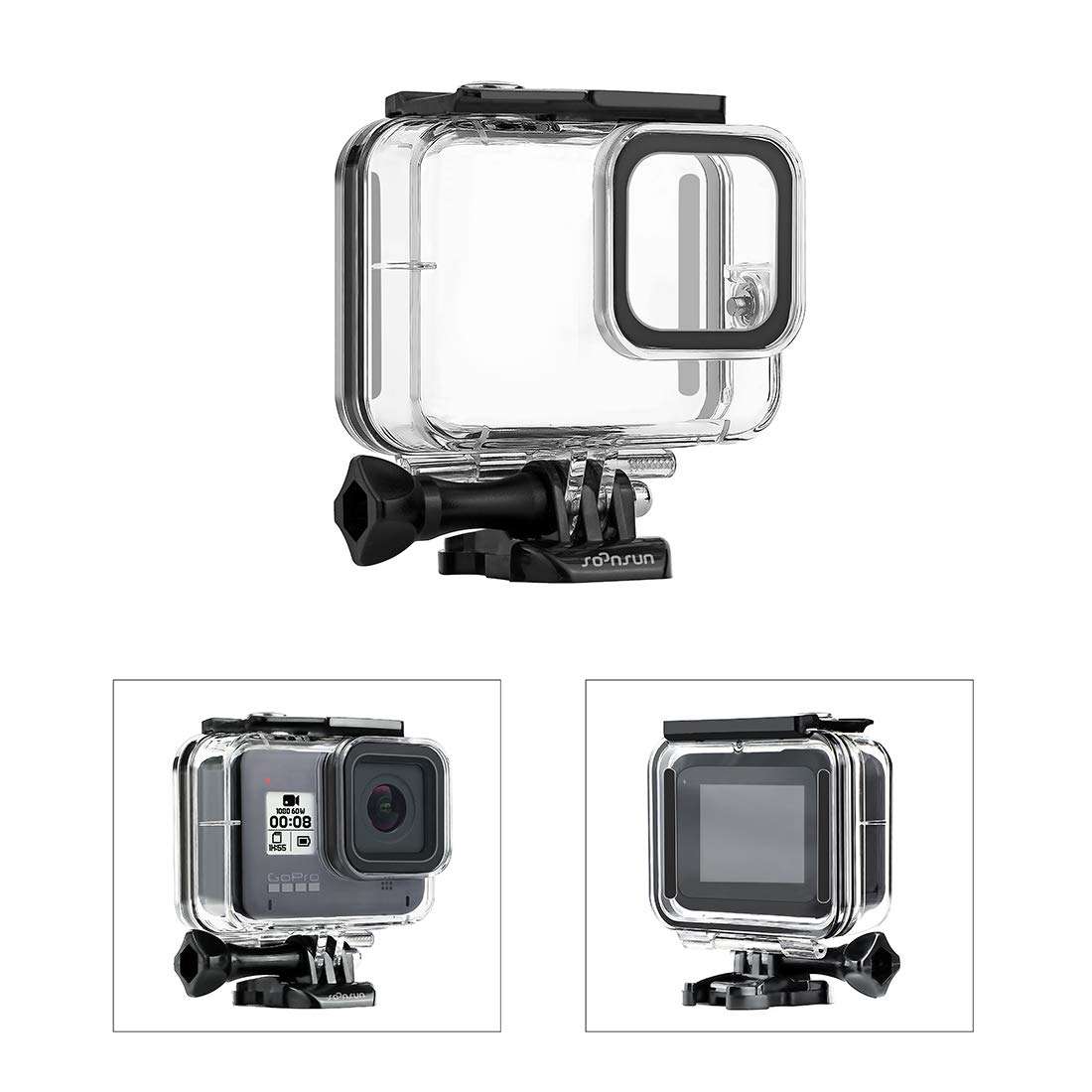 SOONSUN Waterproof Housing Case Filter Kit for GoPro Hero 8 Black, 60m Underwater Diving Protective Housing Shell with 3 Pack Filters for GoPro HERO8 Black Camera 3