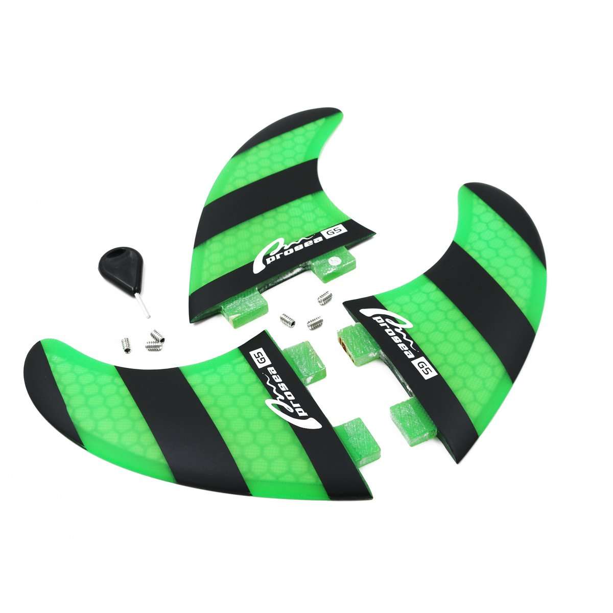 Prosea FCS18 Surfboard fins FCS Base Surfing thrusters Made of Fiberglass and Honeycomb with 1 Key and 6 Screws (Black and Green) 4