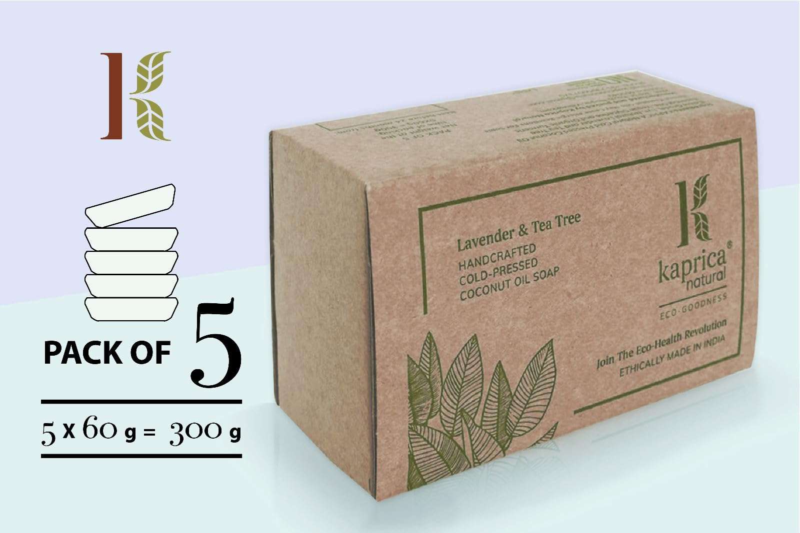 Kaprica Natural Handcrafted Pure Cold Pressed Coconut Oil Soap- Lavender and Tea Tree (pack of 5) 3