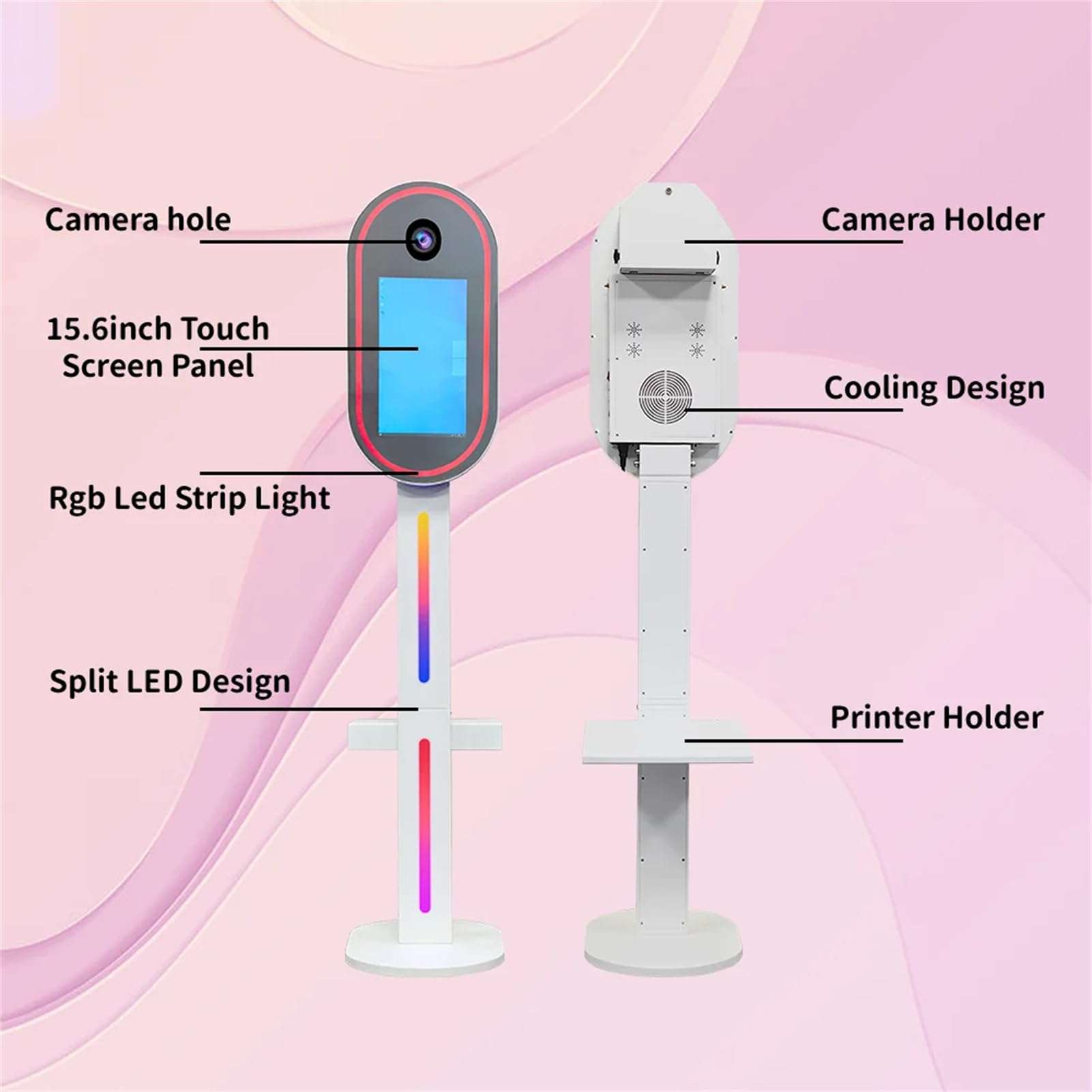 FXNFXLA Mirror Photo Booth for Camera, DSLR Selfie Station Photobooth Shell Stand Machine with 15.6" Touch Screen, RGB Light and Flight Case, for Events Rental 6