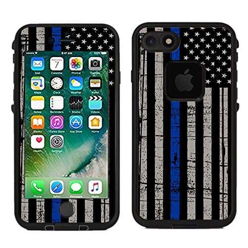 Teleskins Protective Designer Vinyl Skin Decals/Stickers Compatible with Lifeproof Fre iPhone 7 / iPhone 8 / SE 2020 Case -Thin Blue Line USA Police Flag Design Patterns - only Skins and not Case 1