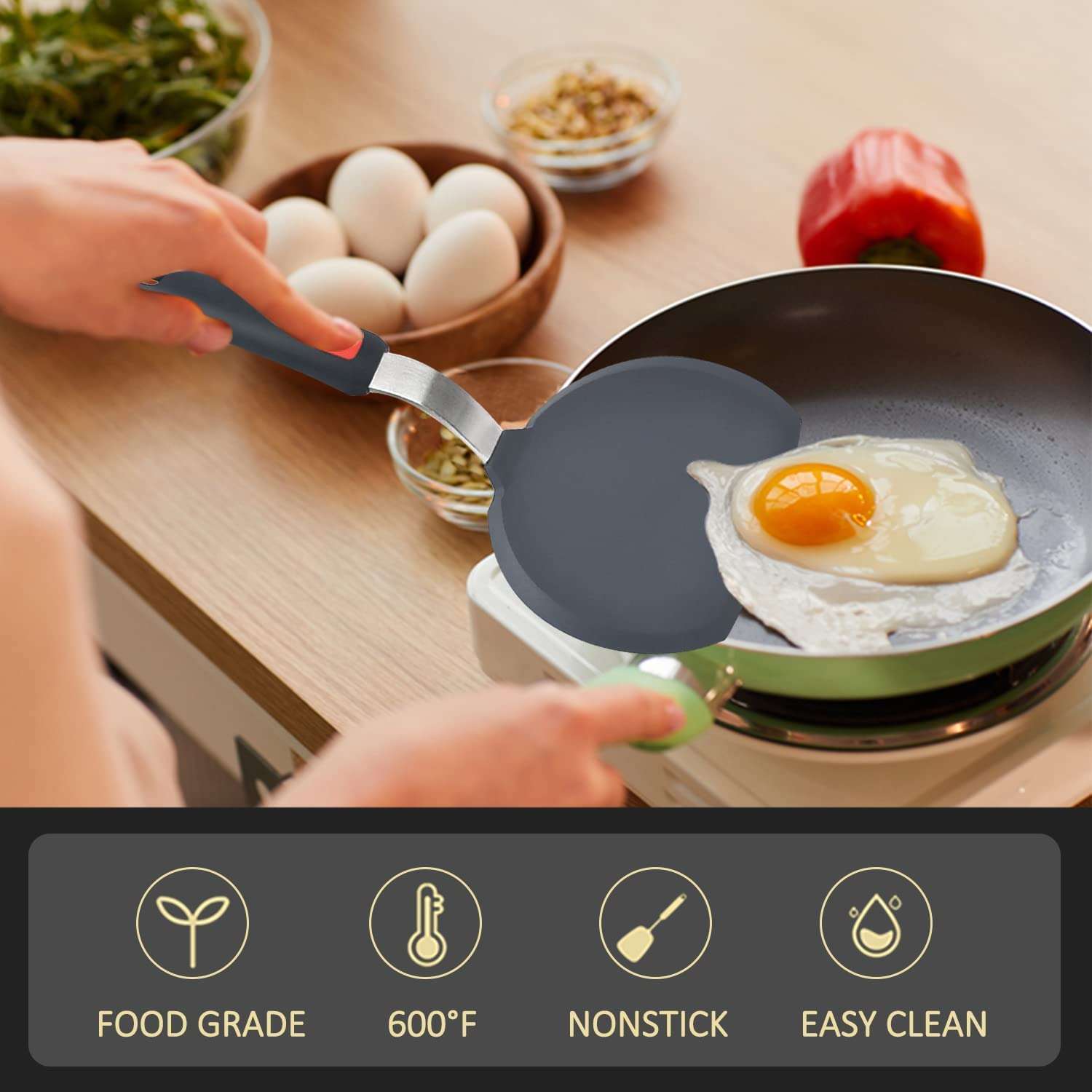 Turbid Silicone Spatula - Nonstick, Heat Resistant Cooking & Baking Flipper for Pancakes, Omelettes, Pizza, Steak, Dosa - Ideal for Griddle Pans, Cookware and Fish Turner (Wide Spatula) 4