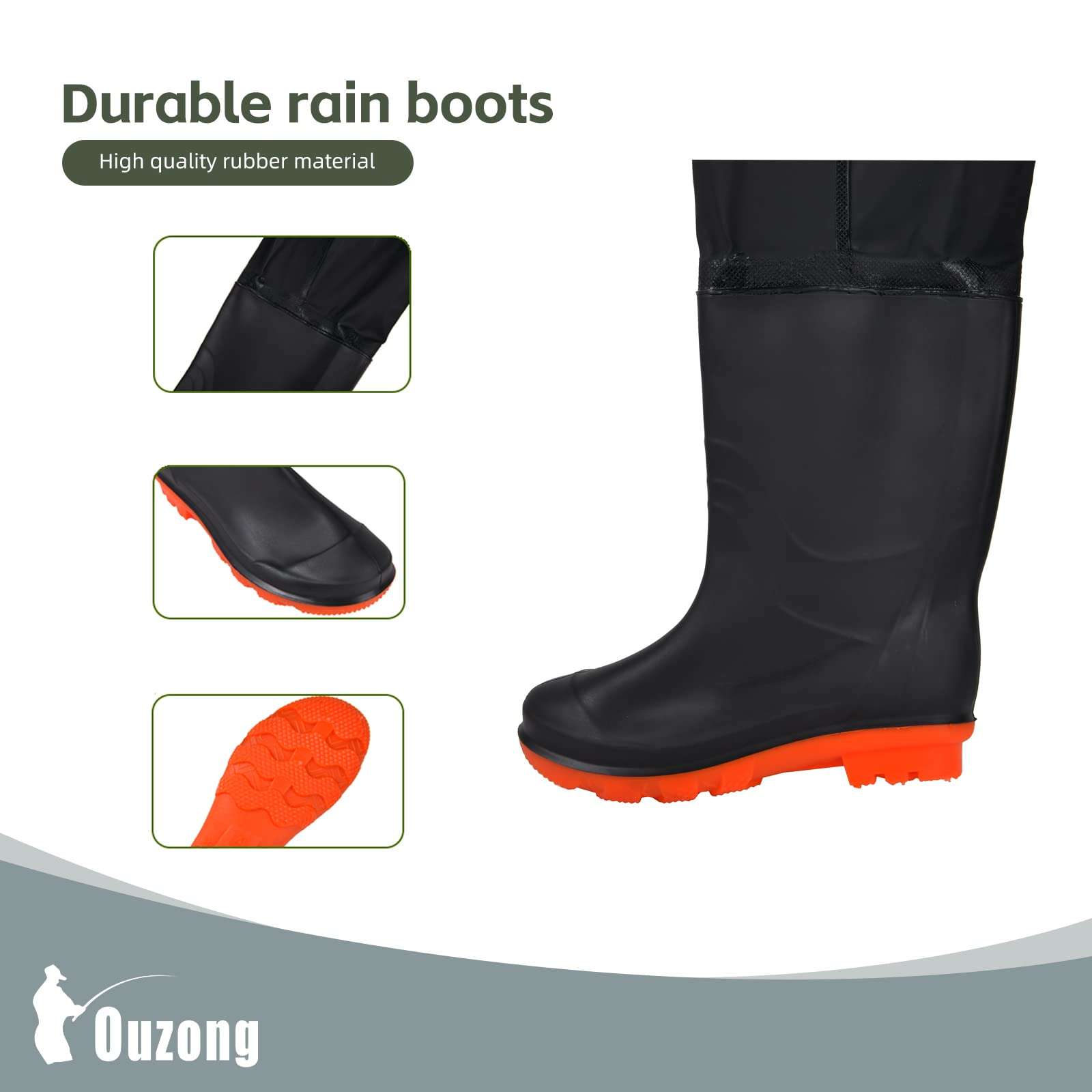 Waist Wader Pants Fishing Waders for Men Women with Boots Waterproof Bootfoot Insulated Wading Pants Waders for Outdoors Hunting Duck (Black, 10) 5