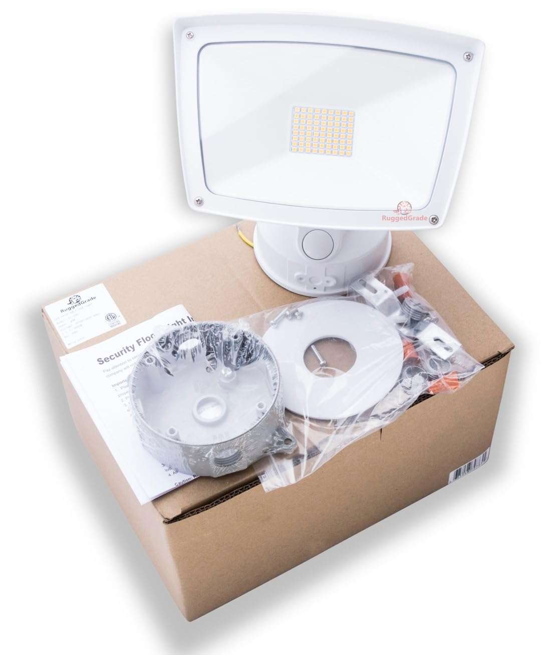 RuggedGrade 40 Watt - Folari Series LED Flood Light - LED Wall Light 4,800 Lumens- Dusk to Dawn Sensor - 5000K Bright White - White Housing 3