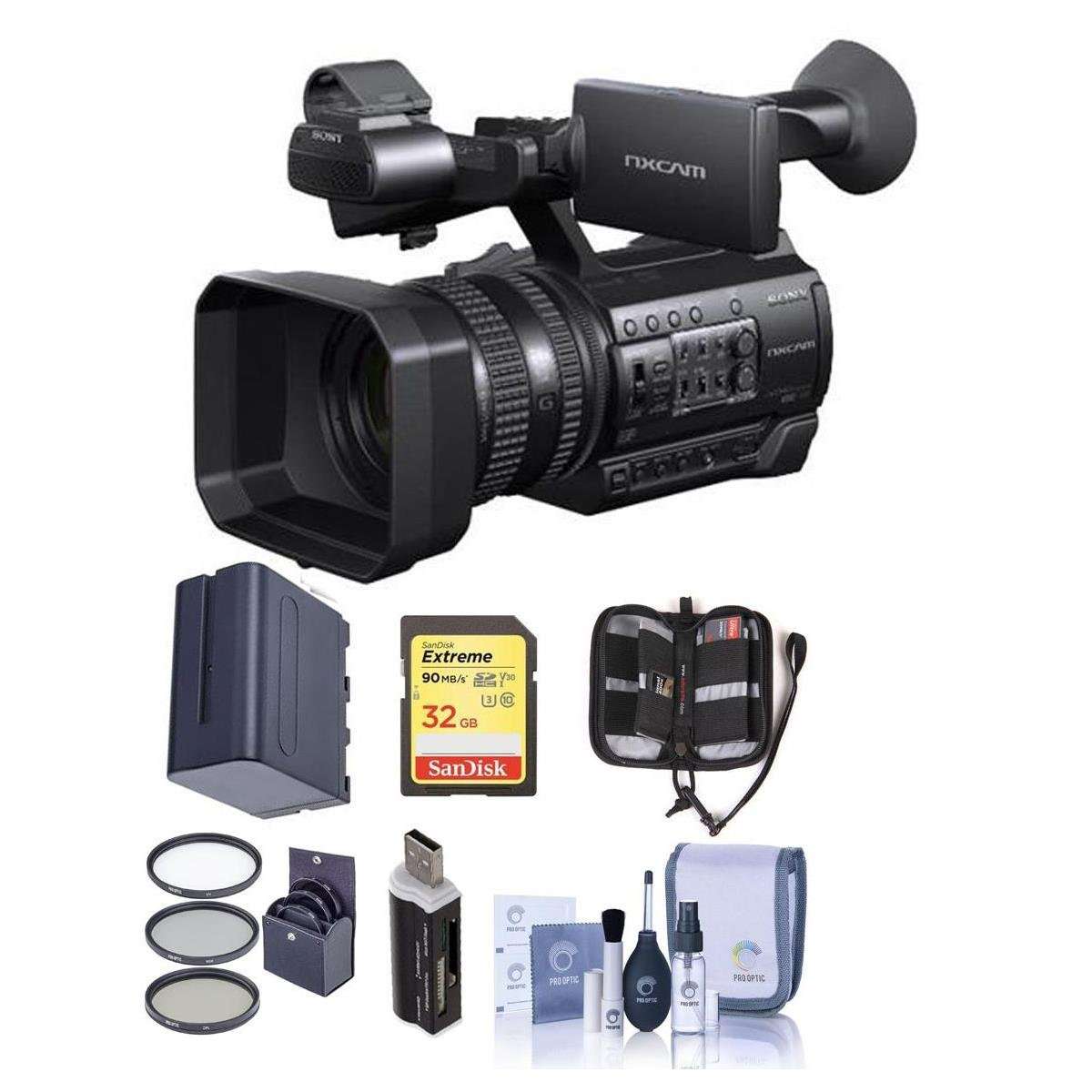 Sony HXR-NX100 Professional Compact Camcorder - Bundle with 32GB U3 SDHC Card, Spare Battery, 62mm Filter Kit, Cleaning Kit, Card Reader, Memory Wallet 1