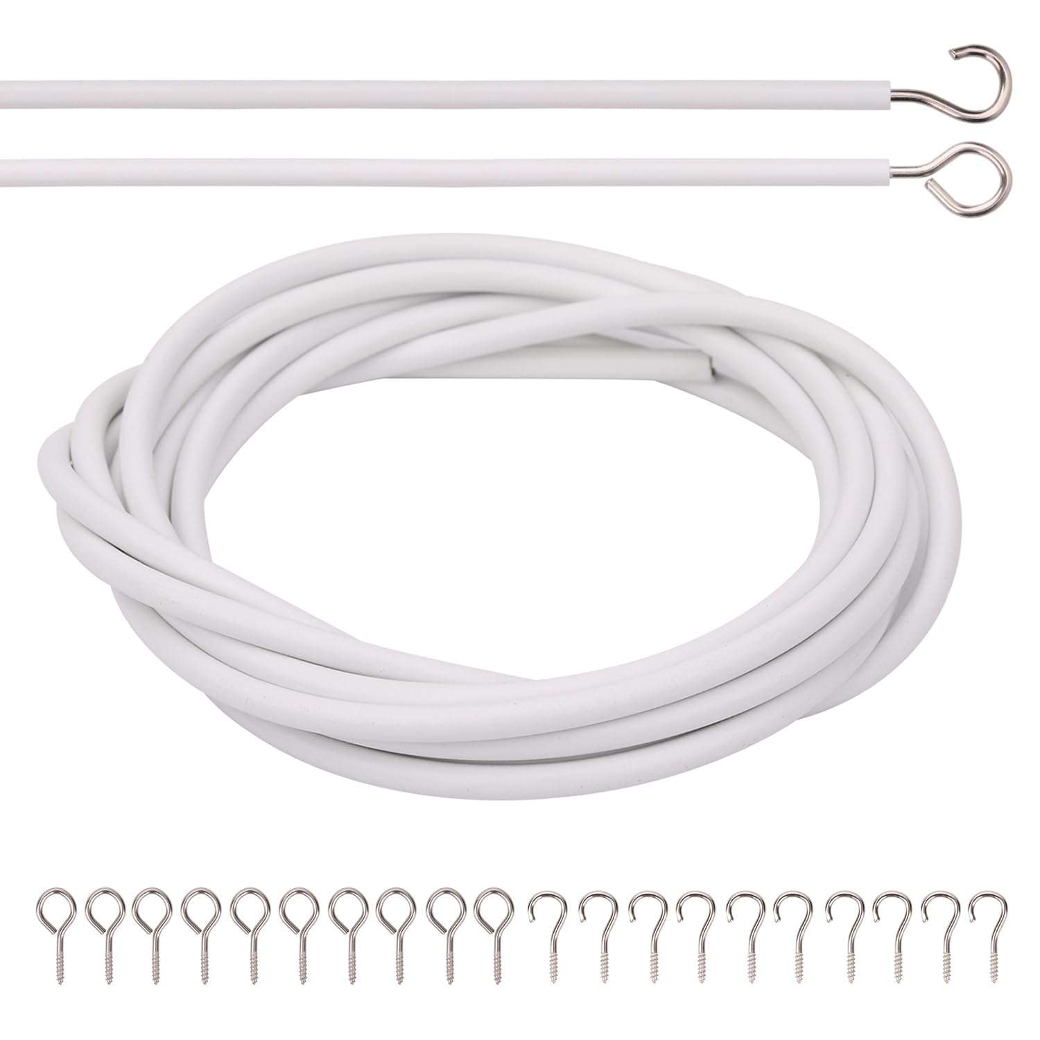 Trimming Shop 10 Metres Curtain Wire with 10 Pair of Hook & Eyes Set, Multi-Purpose Voile Curtain Wire Cable, Cord Cable Hook and Eyes 1