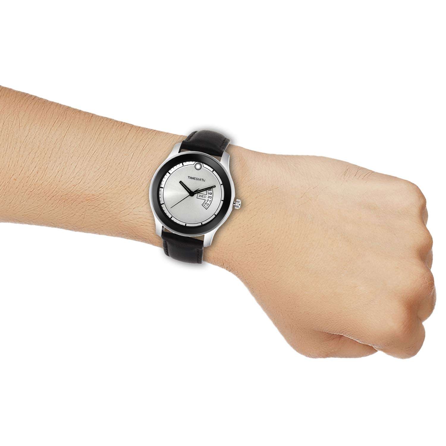 Timesmith White Dial Black Leather Strap Genuine Premium Branded Day Date Analog Watches for Men Latest Stylish TSC-019heli2qwq 4