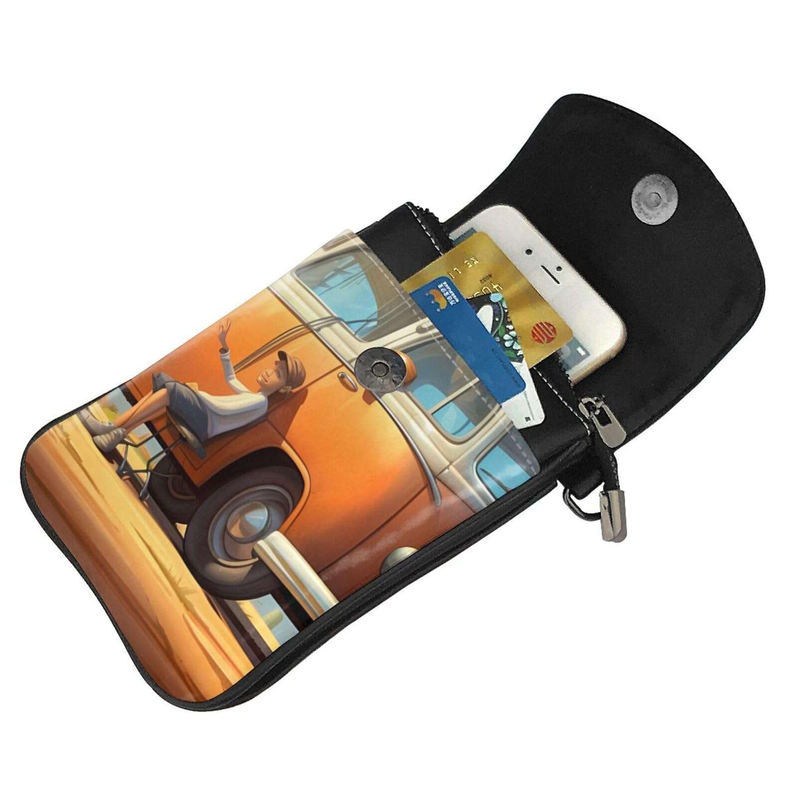 women Small Cell Phone Purse Car and bicycle picture Soft, durable and waterproof PU leather Convenient for daily use and travel 5