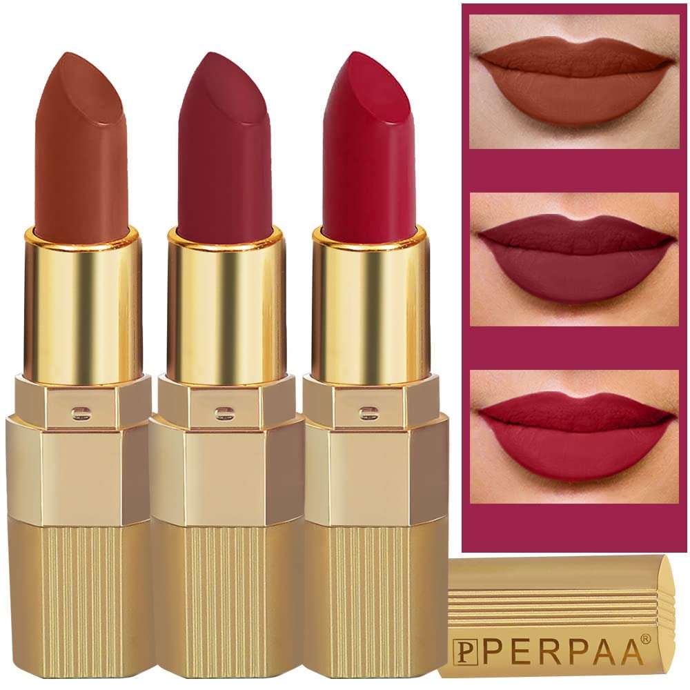 PERPAA® Xpression Weightless Creamy Matte Lipstick Combo of 3 (Matte Rust Brown ,Matte Apple Red ,Matte Maroon) 1