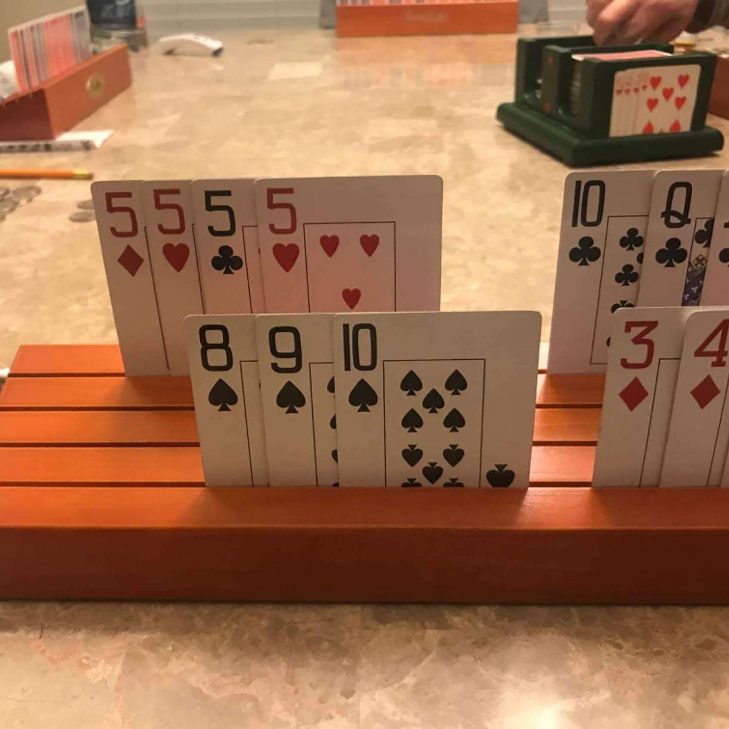 Yesland 2 Pack Wooden Playing Card Holder -13-3/4 x 3-1/8 Inches Tray Rack Organizer - Extended Versions Long Enough for Bridge Canasta Strategy Card Playing 5