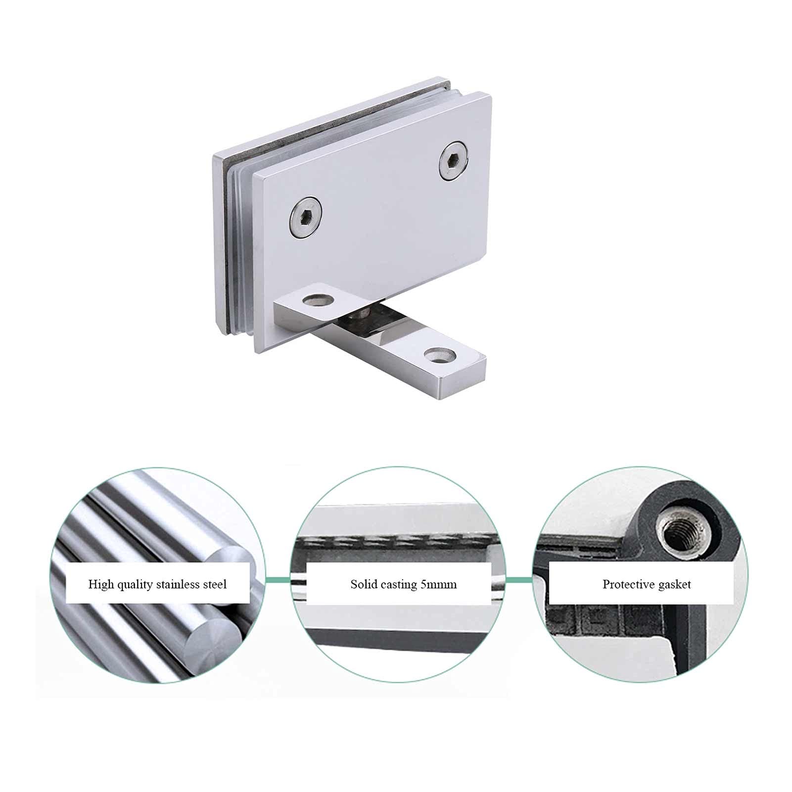 Glass Door Hinge,Bathroom door Hinge,Bathroom Clamp Clip,Heavy Duty 360 Degree Glass Door Cabinet Display Cabinet Clip Frameless Glass Shower Door Hinge Replacement Parts, 304 Stainless Steel Polished 5