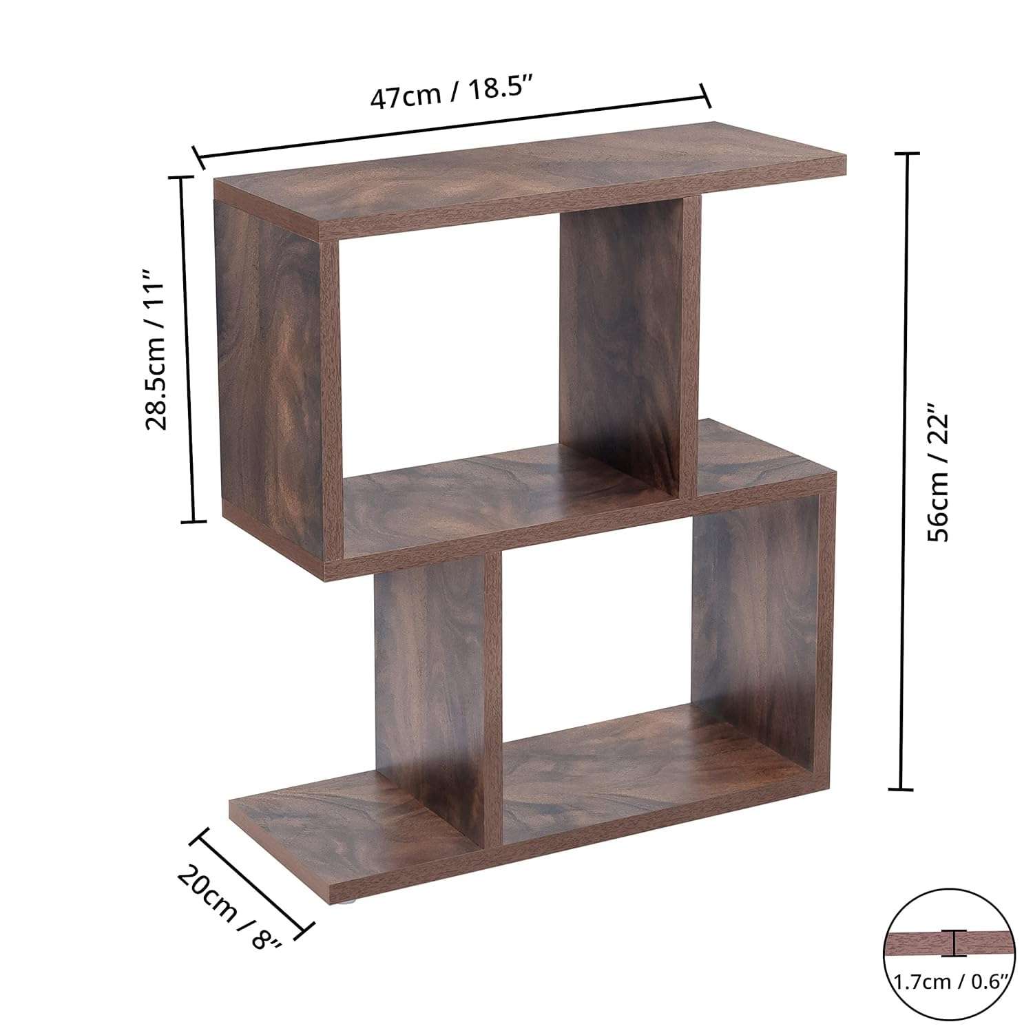 ABOUT SPACE Wooden Side Table - Wall Mounted Night Stand & End Table Organizer-S Shaped Storage Organiser - Bedside Furniture for Bedroom,Living Room,Hallway(L 47 x B 20 x H 56 cm,Brown) 3