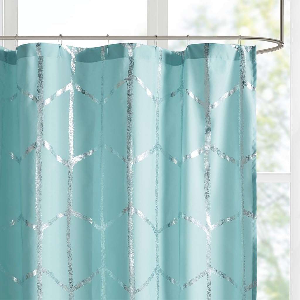 Intelligent Design Raina Shower Curtain Printed Geometric Metallic Machine Washable Modern Home Bathroom Decorations, 72 in x 72 in, Aqua 4