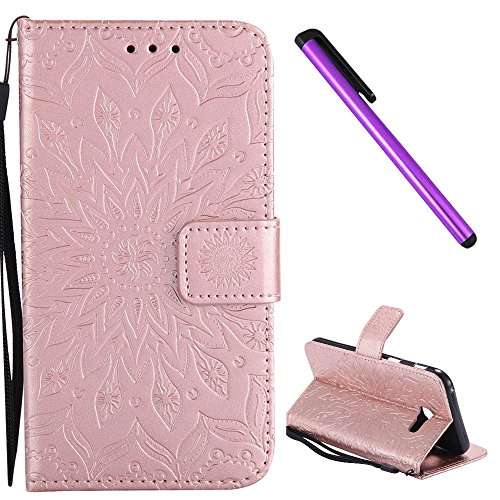 Samsung Galaxy A5 2017 Case EMAXELER Stylish Wallet 3D Embossed Kickstand Flip Sun Flower Three Dimensional Cards Slot Cash Pockets PU Leather for Samsung A5 2017 Sun Rose Golden 1