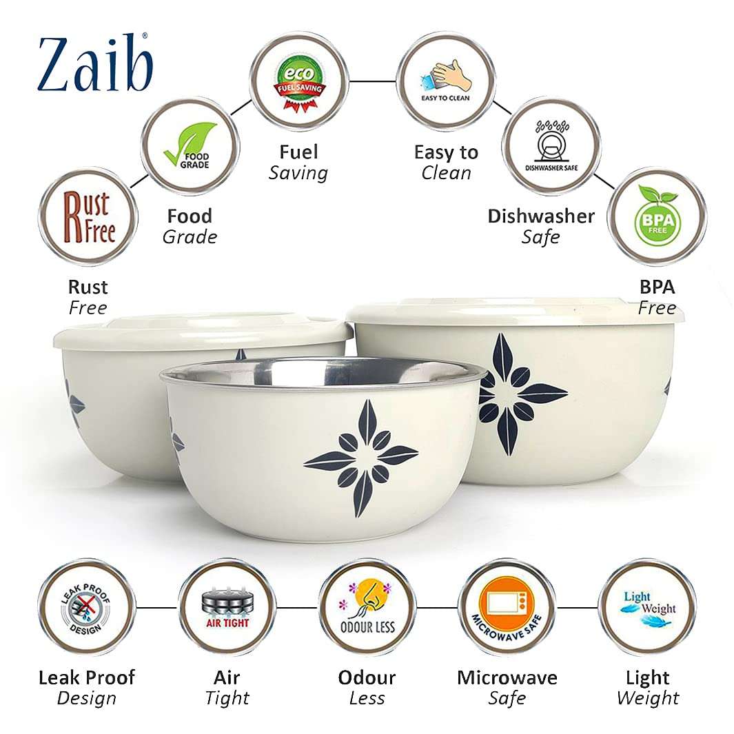 Zaib Stainless Steel Microwave Safe Serving Bowls with Stainless / Snack Serving Containers for office / Food Serving Containers for Kitchen Capacity 1250 ML, 750 ML, 500 ML (Star Sand Brown 3 Classic ) 3