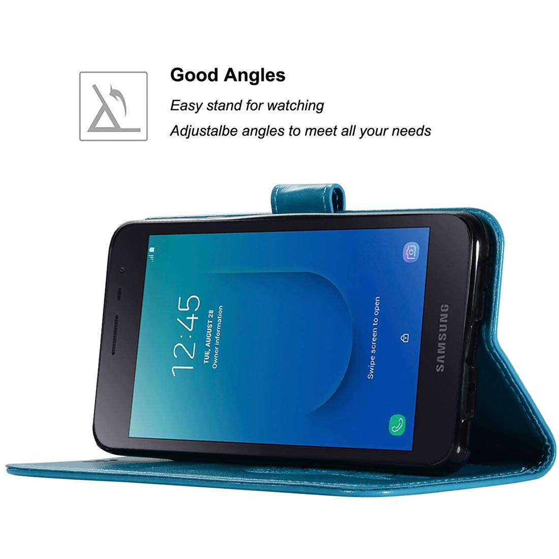 Sidande for Galaxy J2 2018 2019 / J2 Core Case, for Galaxy J2 Shine / J2 Dash / J2 Pure Case, [Wrist Strap] Owl PU Leather Wallet Flip Phone Case Cover with Card Slots for Samsung Galaxy J260 Blue 4