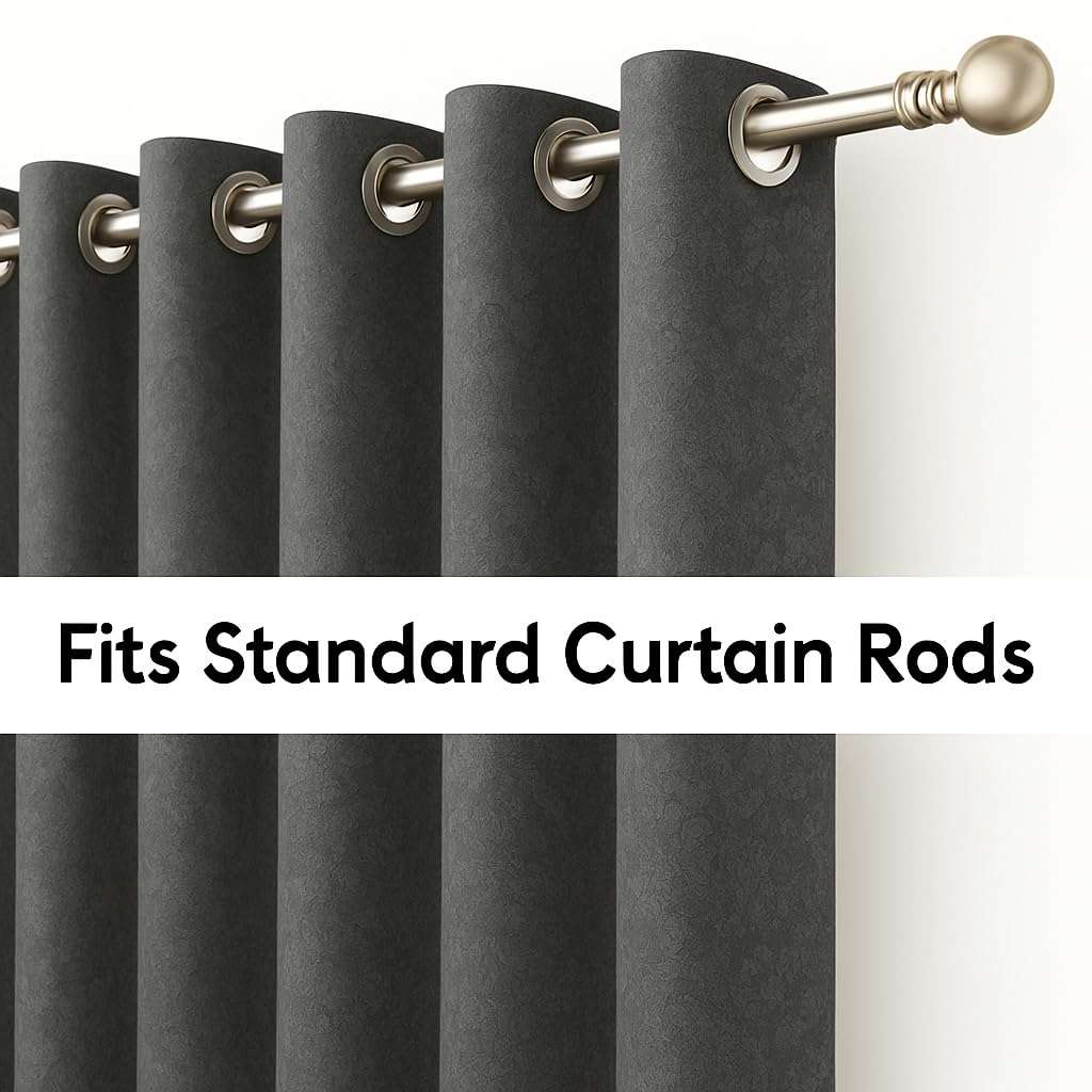 Selection House 7x4 Feet Faux Silk Blackout Curtains Set of 2 |Noise Reduced and Fade Resistant Curtains | Floral Jacquard Design Room Drapes for Bedroom Living Room Windows Door (Dark Grey) 5