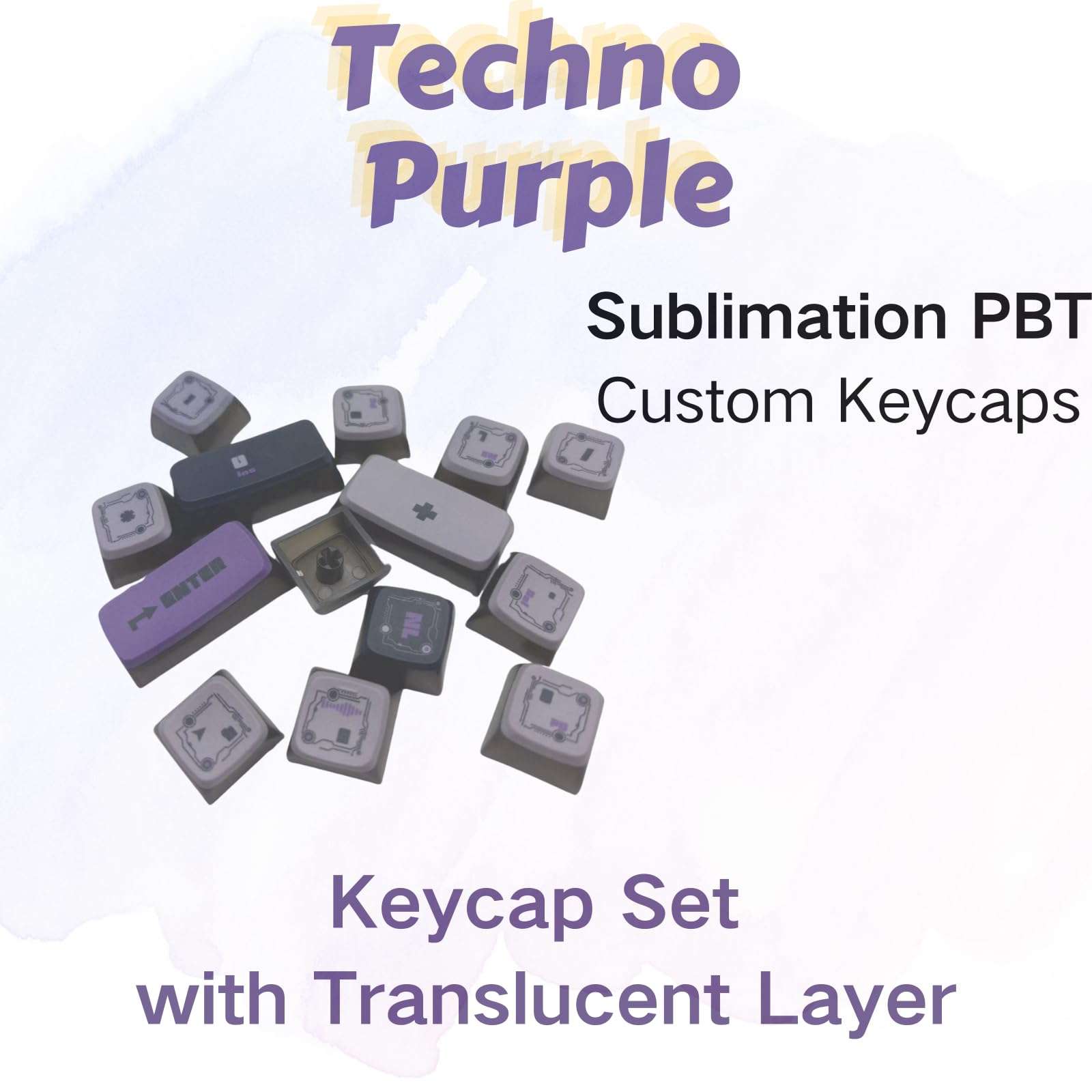 Qeefairary Purple Pudding Keycaps, Dye Sub PBT Keycaps,Custom Keycaps for Mechanical Gaming Keyboard,Shine Through Keycaps,Compatiability for 100%, 95%,80%,75%, 65%, 60% (Techno Purple) 4